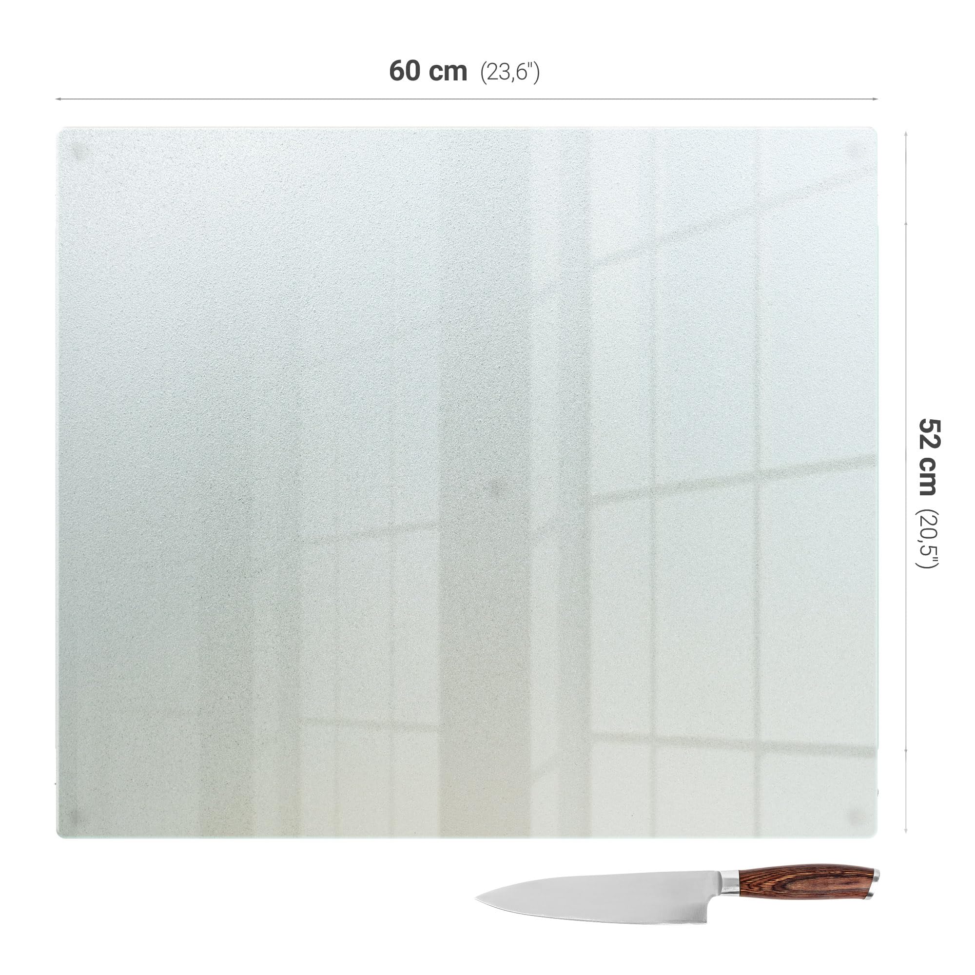 Planche à Découper en Verre Satiné 60x52 cm Facile à Nettoyer Effet Mat pour la Cuisine Rectangulaire avec Pieds Antidérapants Hygiénique Durable Protection des Surfaces