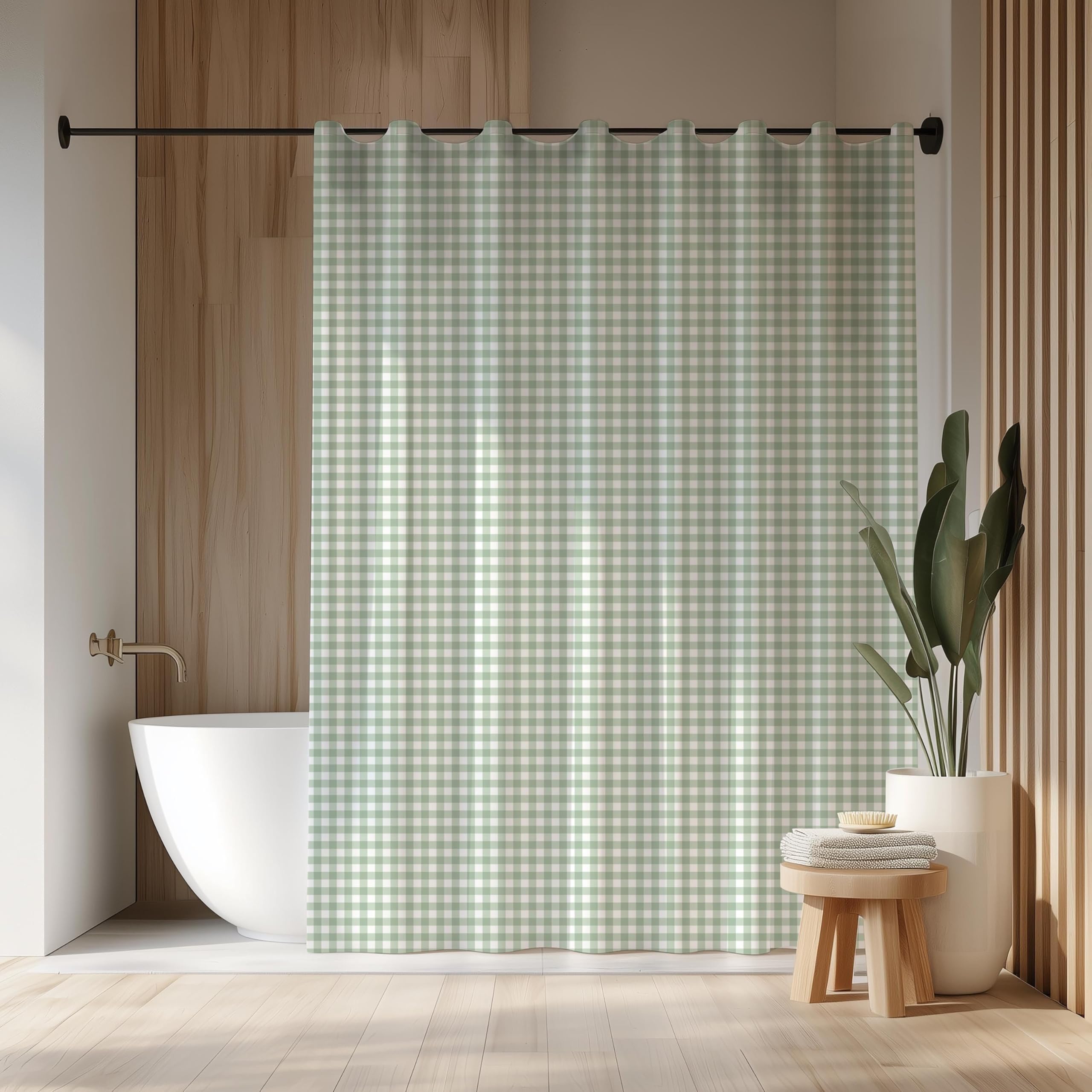 Uudiho Girls Shower Curtain Gingham Green Liner, Waterproof Fabric Polyester Curtain Long For Dorm Apartment Guest Bathroom 75X190cm/30X75in(Wxh) S