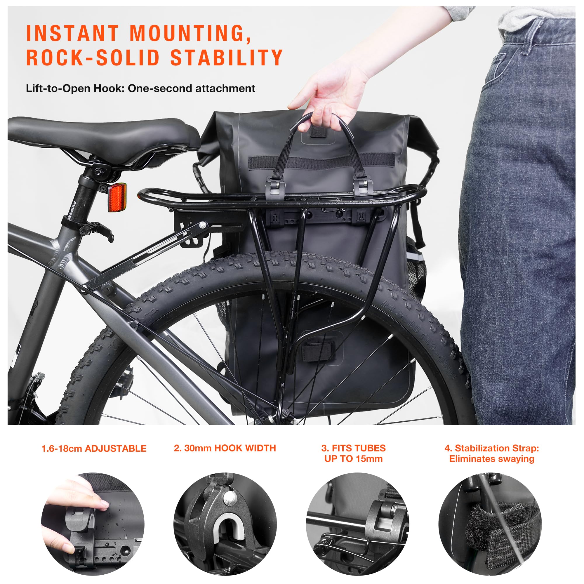 Origem 32 L Fahrradtasche für Gepäckträger, 3in1 Rucksack wasserdicht | Umhängetasche für Damen & Herren, Große Gepäckträgertasche Fahrradtasche mit Reflektoren & Laptopfach Sichere Befestigung