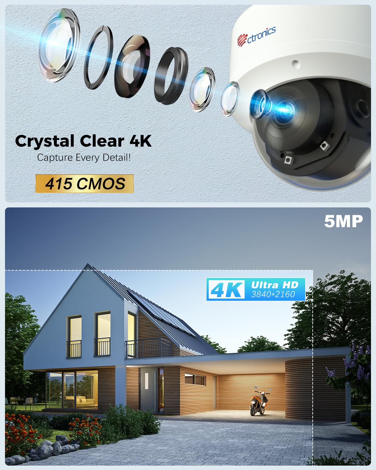 Amazon.co.jp: Ctronics 防犯カメラ 屋外 4K CTIPC-530C-4KW (グレー