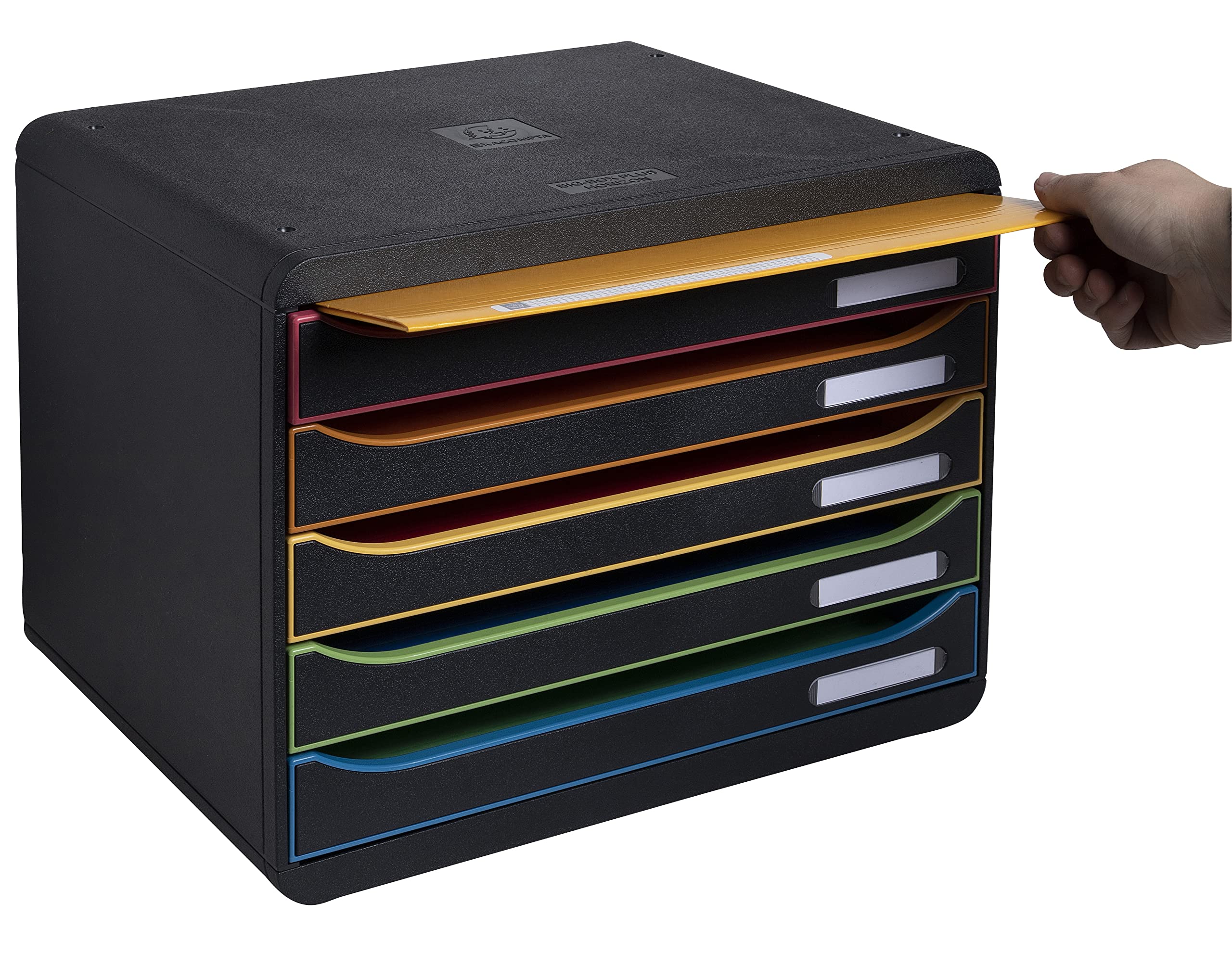 Exacompta 308914D Szafka na dokumenty BIG-BOX PLUS HORIZON, 5 szuflad na dokumenty A4+, wymiary zewnętrzne: 27 x 35,5 x 27,1 cm, 1 sztuka kolor czarny/harlekin/czarny
