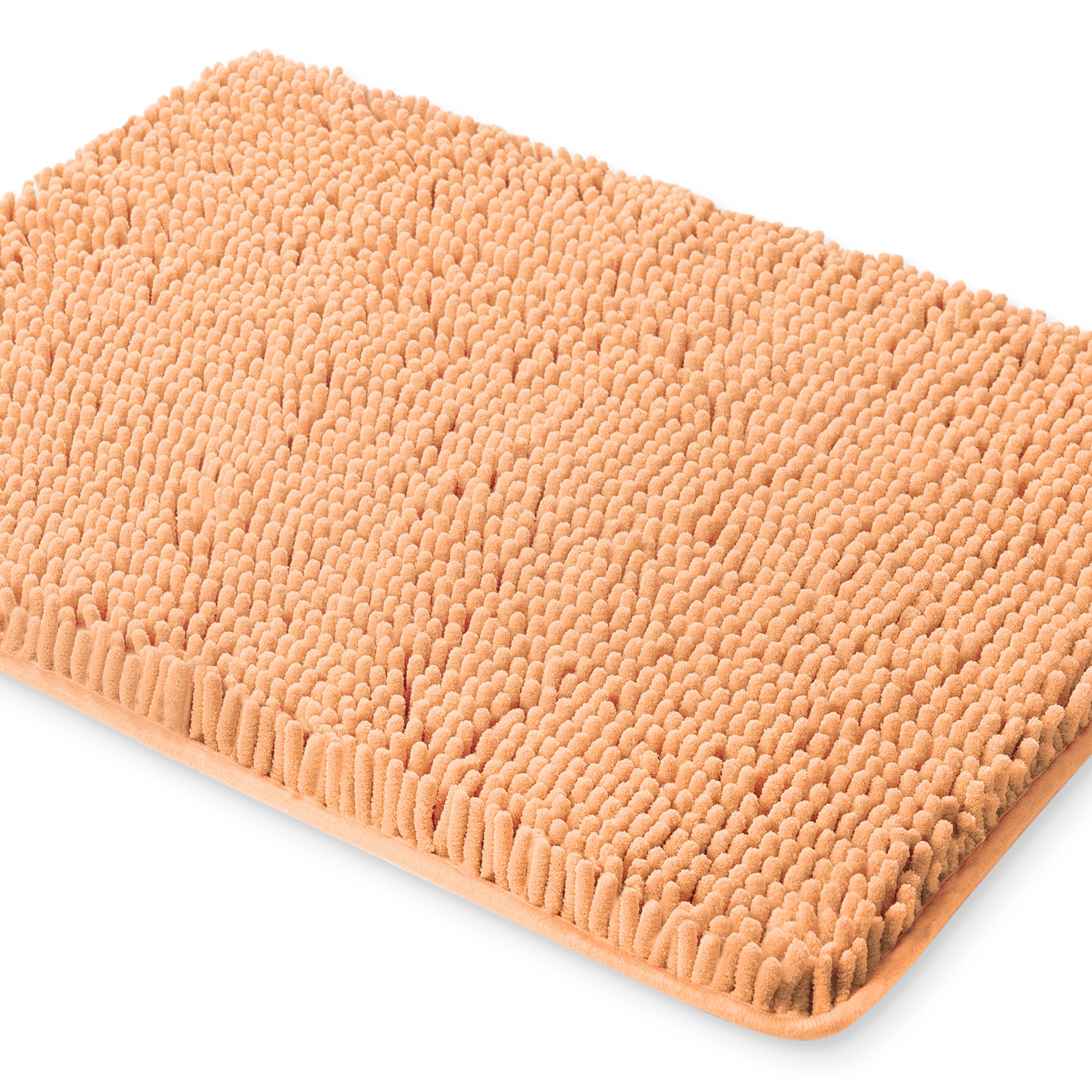 Yeaban Peach Bathroom Rugs – Thick Chenille Bath Mats | Absorbent and Washable Bath Rug Non-Slip, Plush and Soft Rugs for Bathroom, Kitchen, Shower, Sink - 17" x 24"