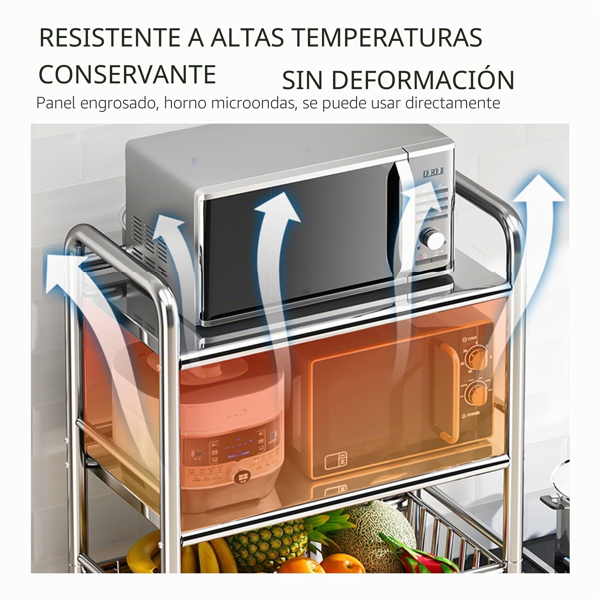 Carrito Carro Cocina de Acero Inoxidable 304 Auxiliar con Ruedas, con almacenamiento de ruedas, cesta de malla, estante de carro de despensa para almacenamiento de frutas, verduras, cebollas y papas (