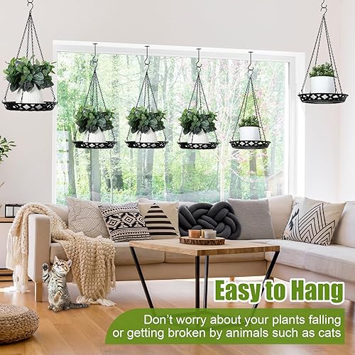 Miniatura 5 de Enhon Paquete de 6 macetas colgantes de metal, colgador de plantas de 12 pulgadas para interiores y exteriores, elegante estante decorativo negro