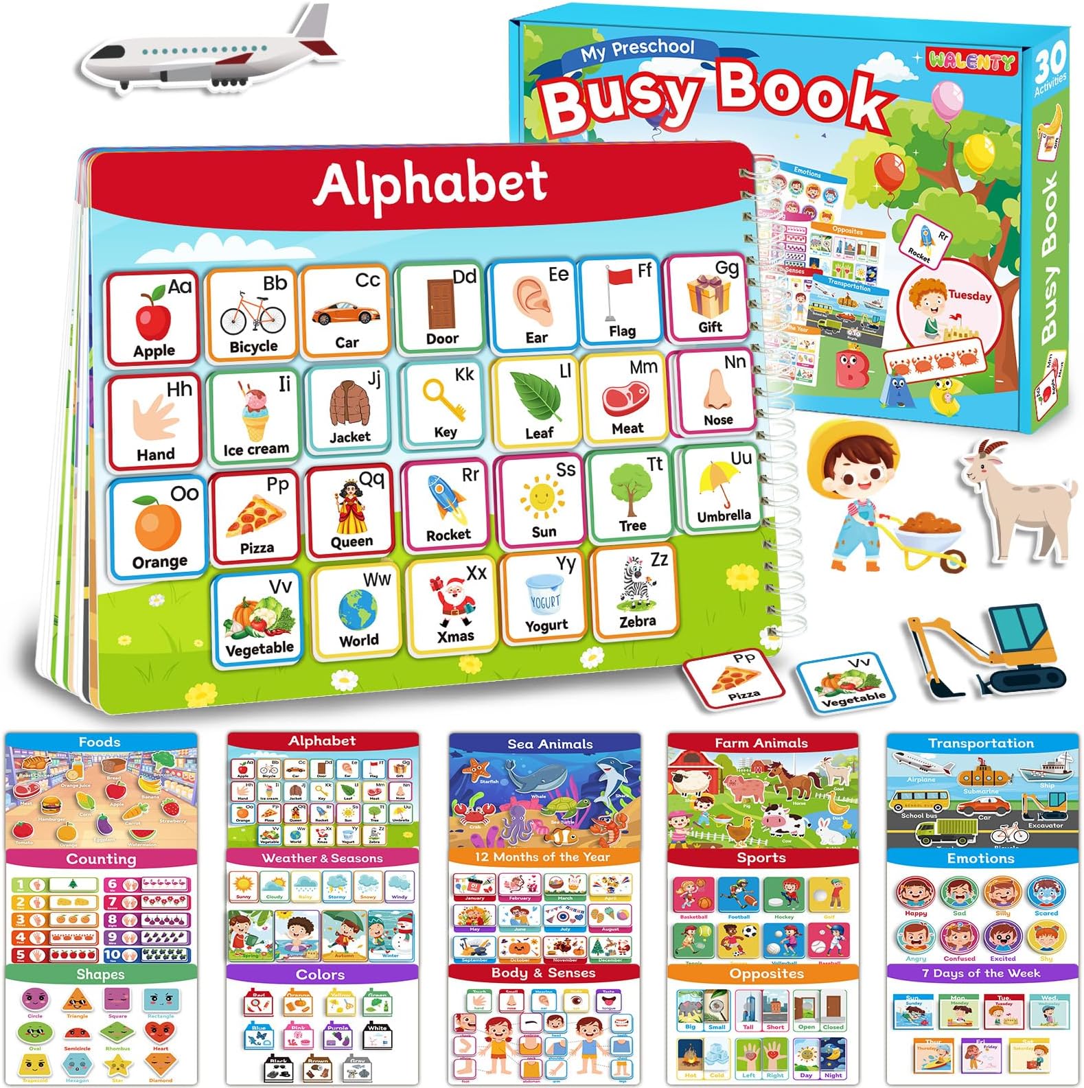 Toddler Busy Book Preschool Learning Activities, Montessori Educational Toys for 2 3 4 Year Old Boy Girl Gifts, Homeschool Activity Books for Kids Ages 3-5, Autism Sensory Airplane Travel Toys