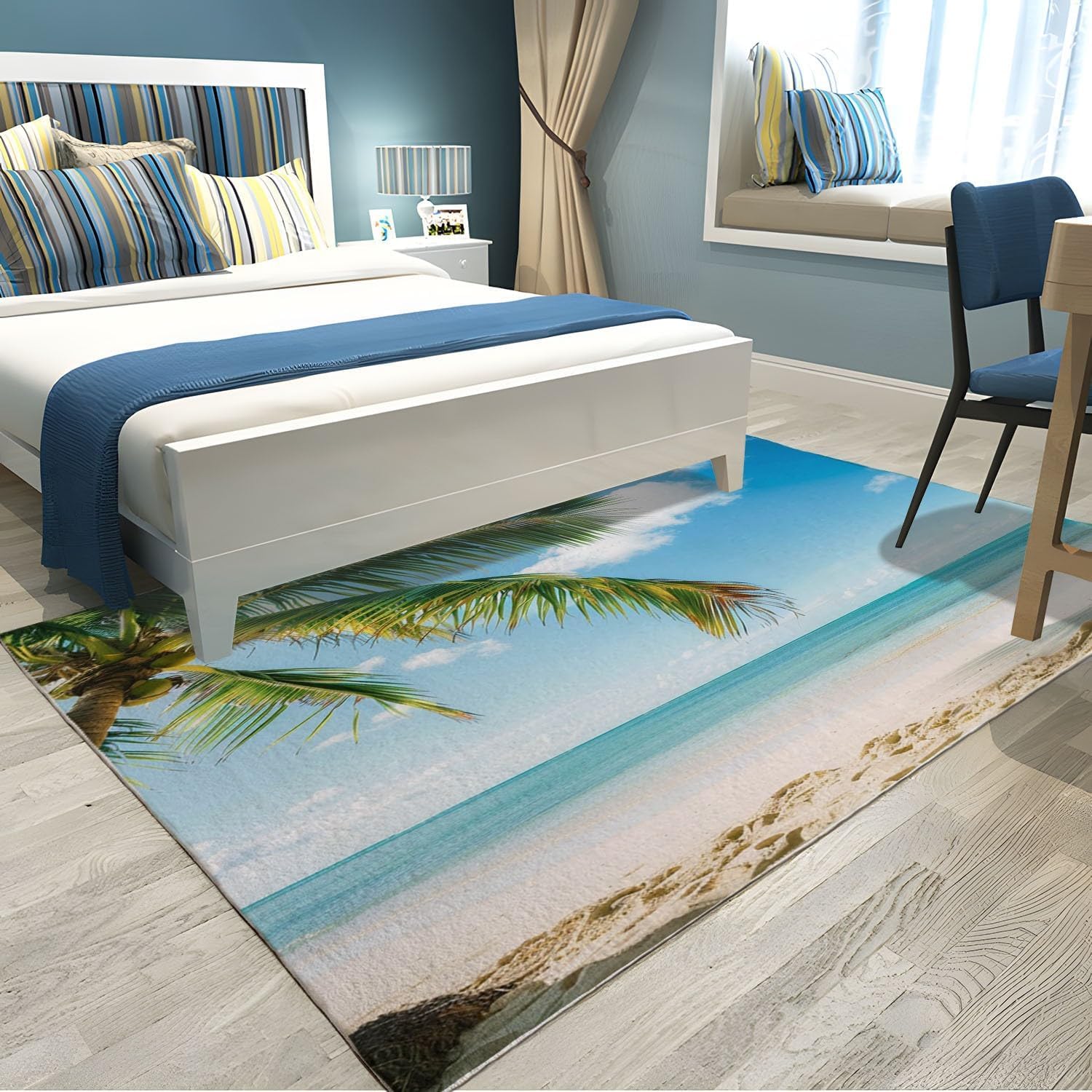Teppich Wohnzimmer 80x150 cm Meerblick 3D Teppich Natürliche Tropen Küche Esszimmer Schlafzimmer Teppich Kurzflor rutschfest Waschbar Teppiche Weich Pflegeleicht Y9454