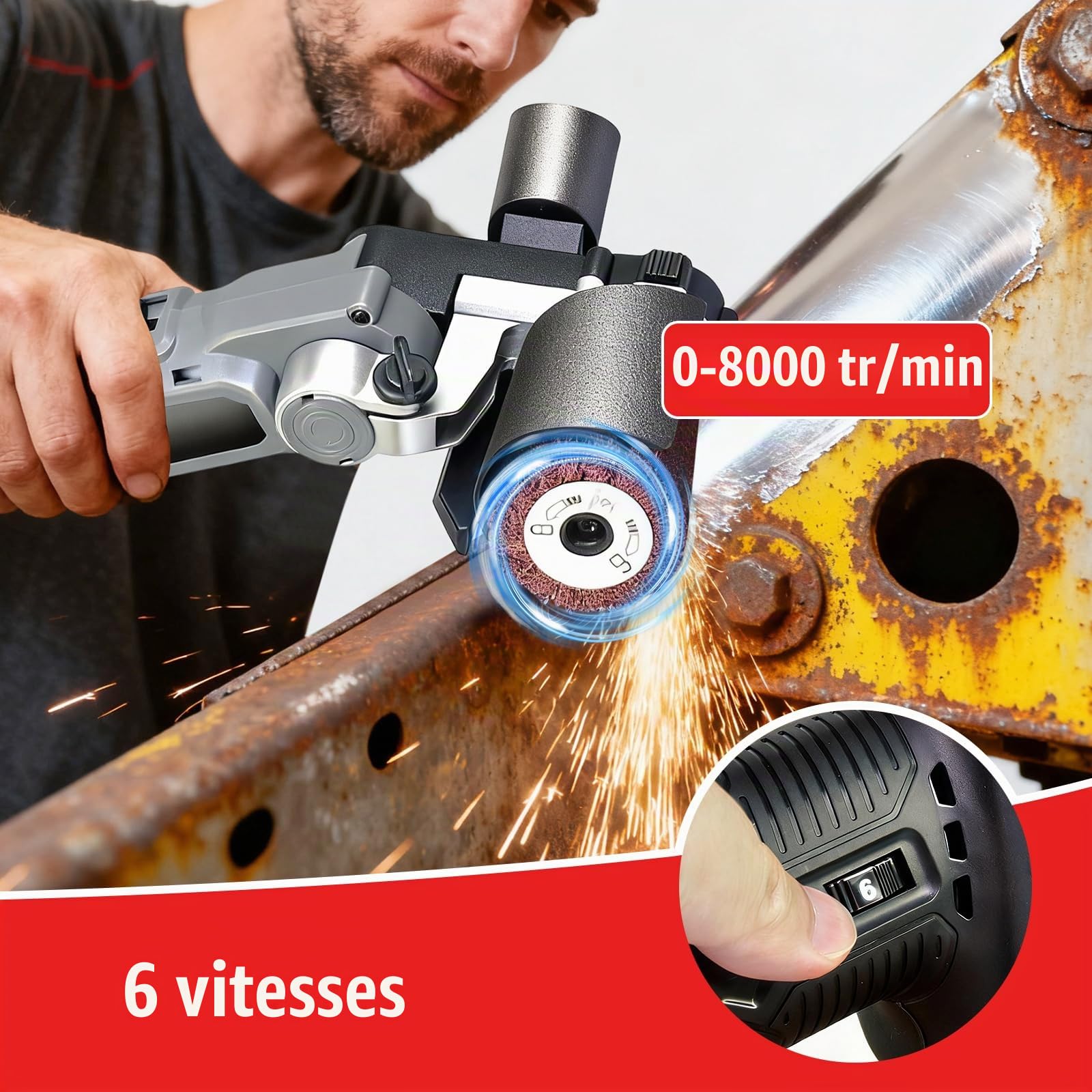 Ponceuse Satinatrice, Ponceuse à Brosse Sans Fil 800W | Compatible avec Makita 20 V Ponceuse à Tambour pour le Ponçage, le Polissage du Bois et du Métal