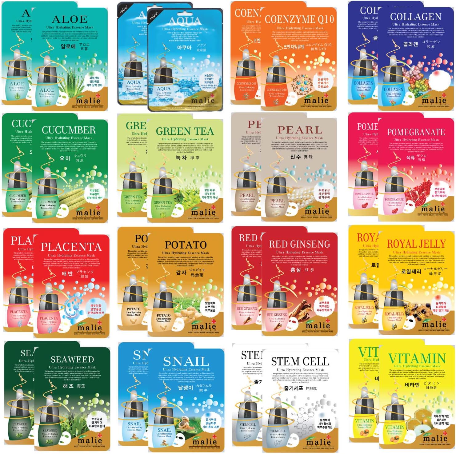 【 Orangeroses 】 30 Pcs Combo Pack Vital Ampoule Sheet Mask, Korean Facial Skincare Sheet | Simple & Effective Skincare Routine | Moisturization | Wrinkle Care | Brightening