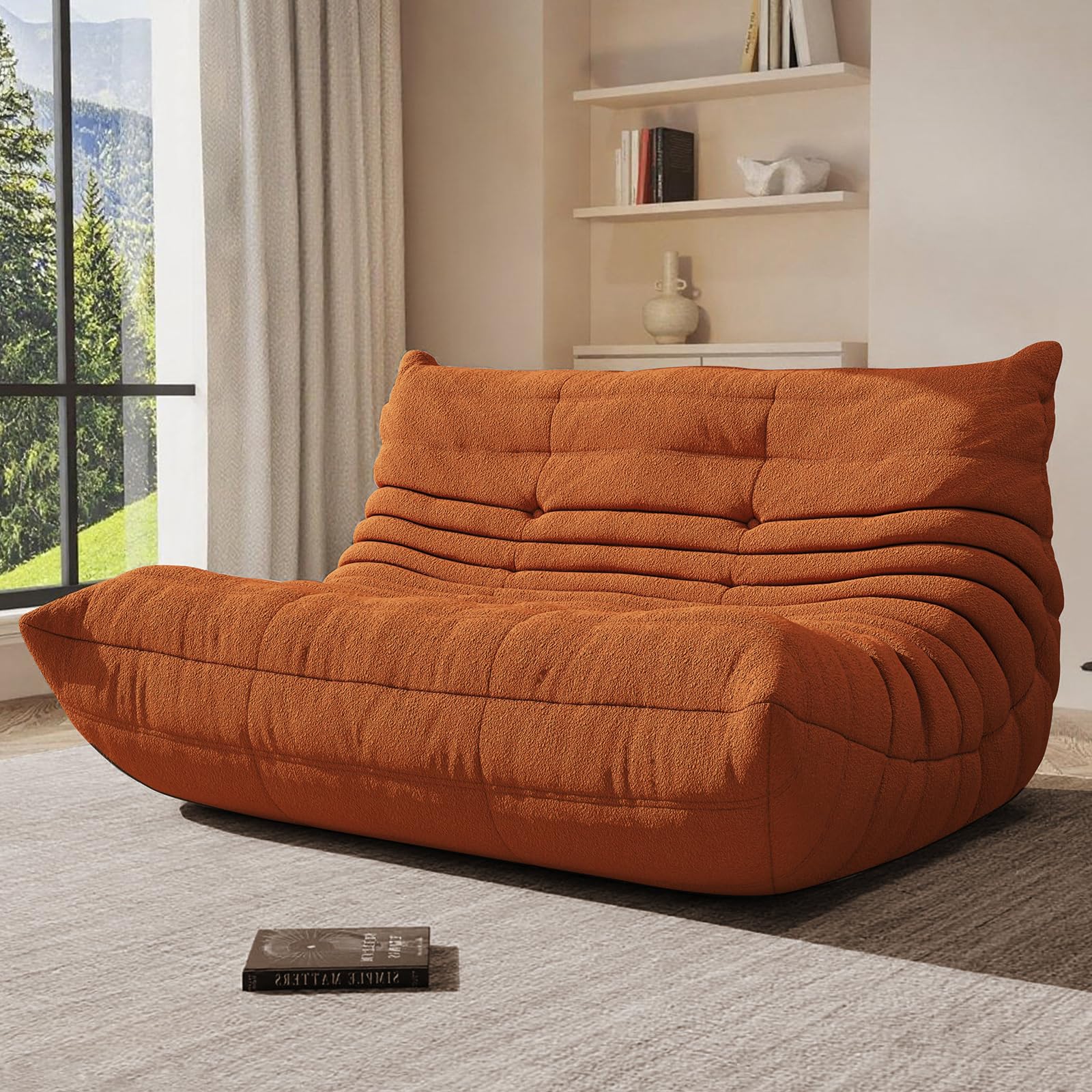 Giant Bean Bag Chair for Adult, Cozy Boneless Fireside Accent Loveseat Chair,Memory Foam Floor Sofa, Comfy Lounge Couch for Bedroom Small Living Room Apartment Daily Relax(Orange,Loveseat)