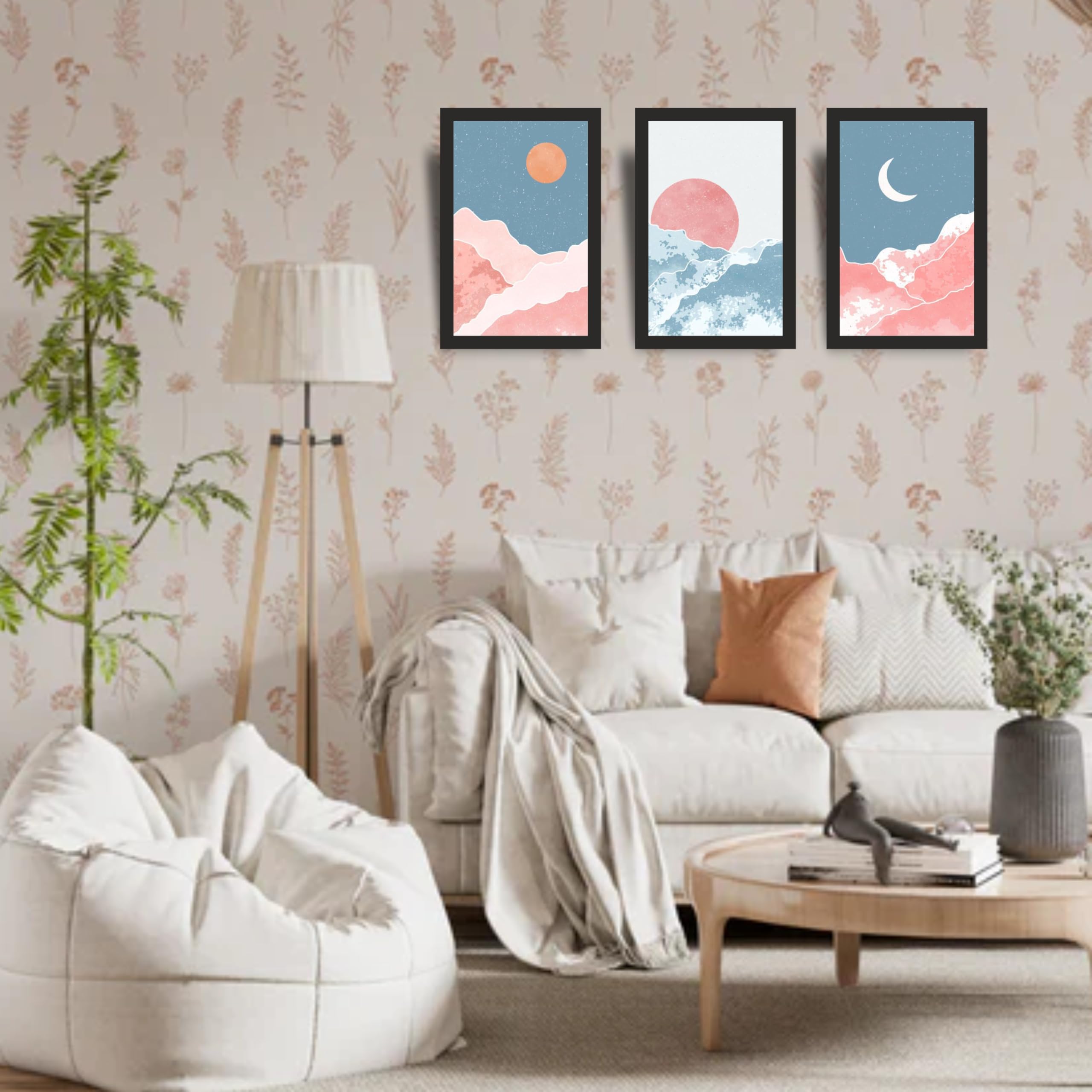 Pastel Moon & Mountain Wall Art Set of 3