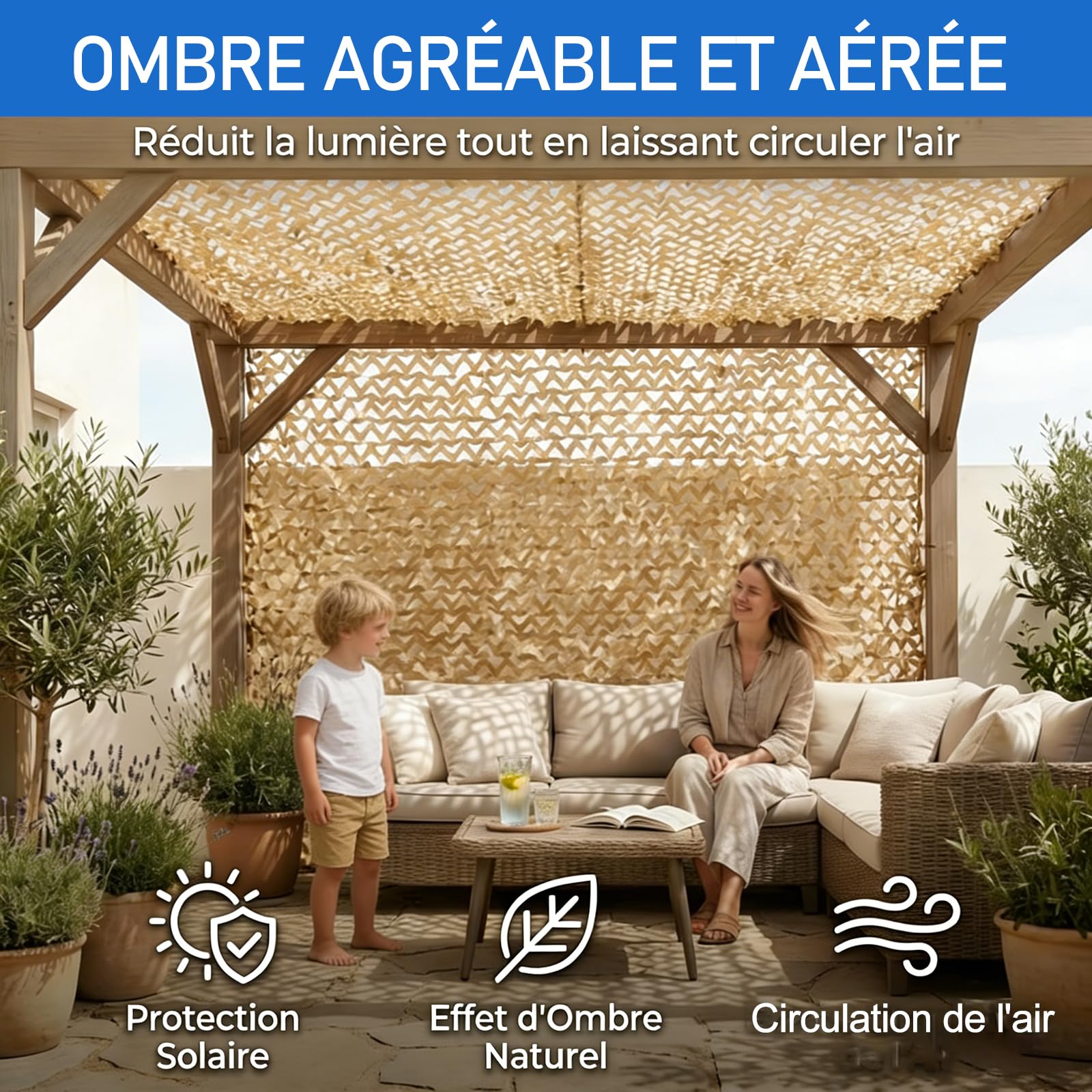 Filet De Camouflage Sable 4x5m Voile D'ombrage De Pergola De Camping De Chasse Militaire, Filet Camo pour Soleil en Plein Air Thème Parti Décoration Voiture Couvre 6x6m 6x8m 7x9m 8x8m 9x9m