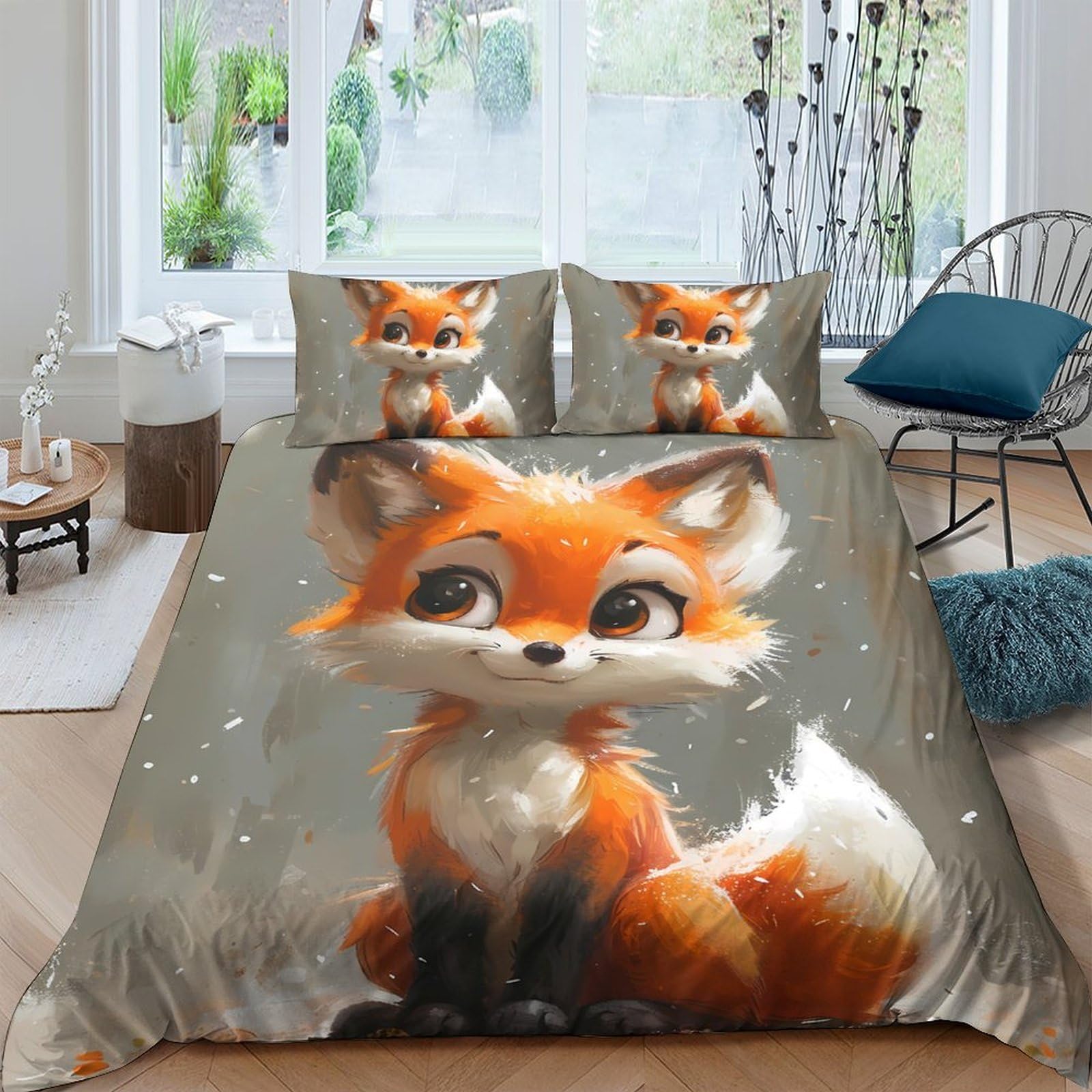 Ctjqhvkz Style-9 3D Printed Cute Fox Fitted Sheet Microfiber Soft Orange Animal Cartoon Bed Sheet For Bedroom Dorm Mattress Protection Decor Single（135X200cm）