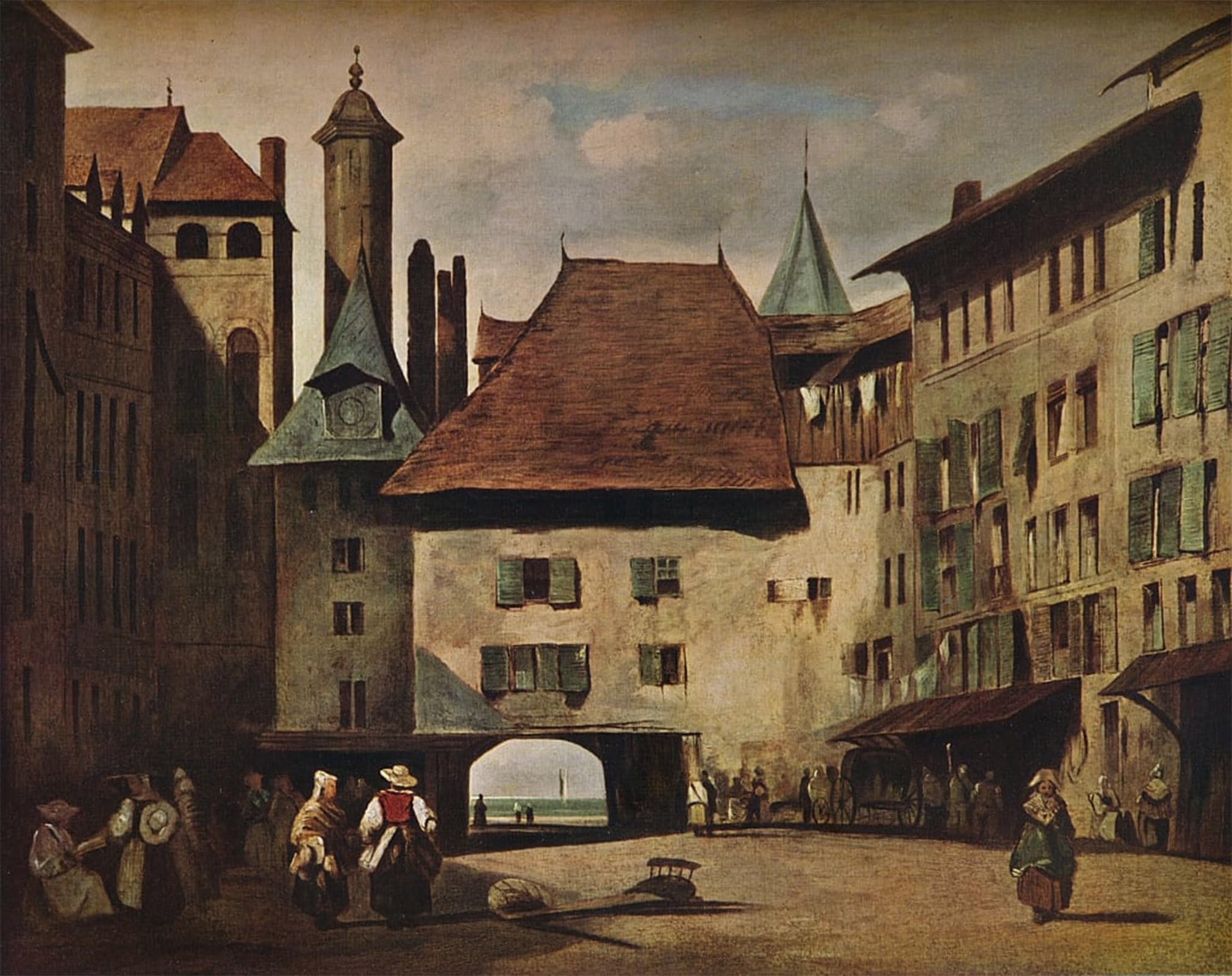 ARTXLXXBN Famous Prints Artwork Pictures Poster Painting Art La Place Du Molard Geneva by Richard Parkes Bonington Artwork Landscape Pictures for Home Decor 60x90cm