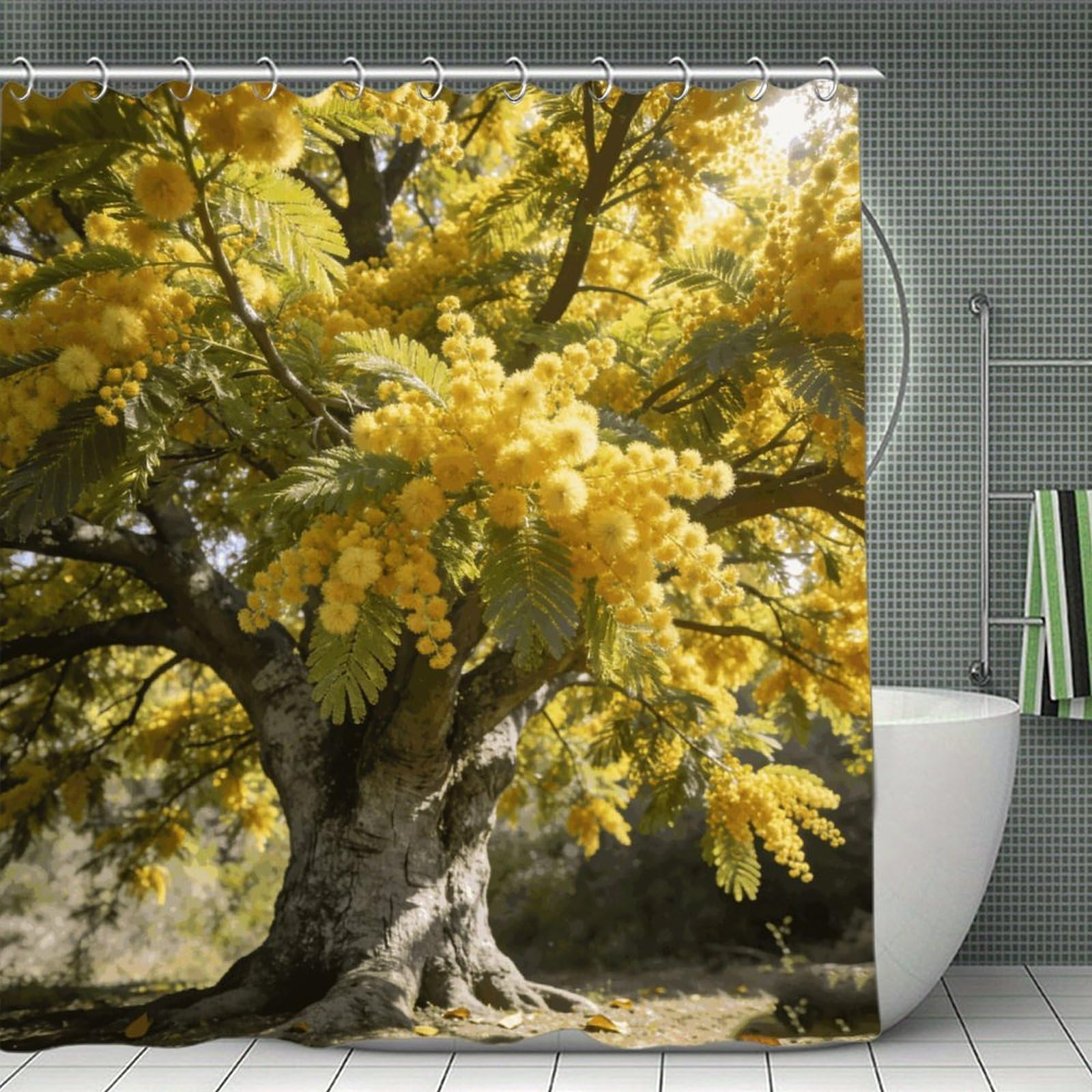 VstaDank Acacia Shower Curtain Light-Weight Blackout Bathroom Curtain Washable Shower Liner 71x71 Inch Bath Curtain with Metal Holes Bathtub Bath Room