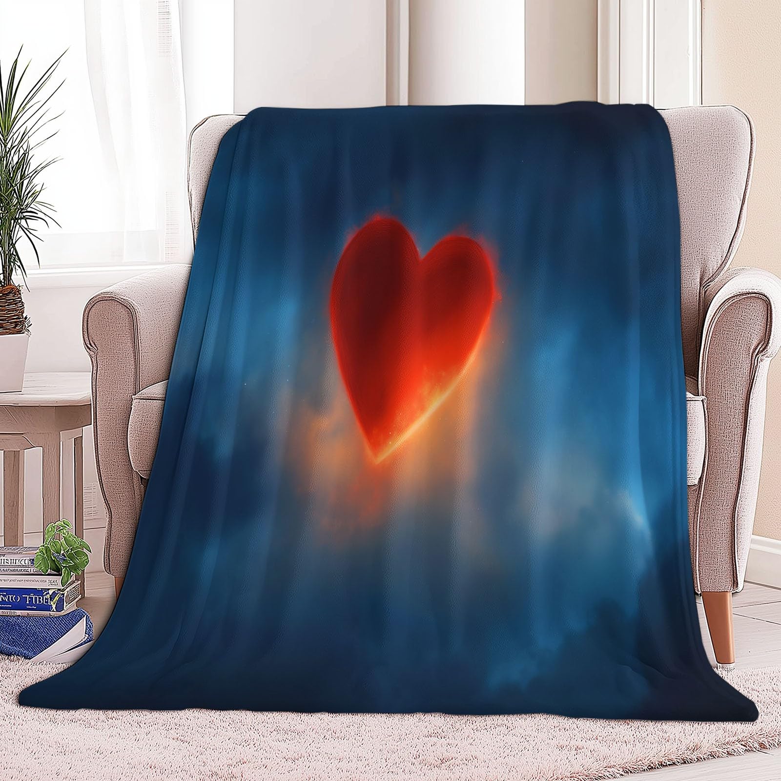 Coperta 180 x 200 cm Motivo A Forma Cuore Con Cielo Stellato Da Sogno Coperta Sherpa Spessa e Calda, Plaid di Flanella Morbida e Soffice Blu Navy, Plaid per Divano Dormire Ufficio