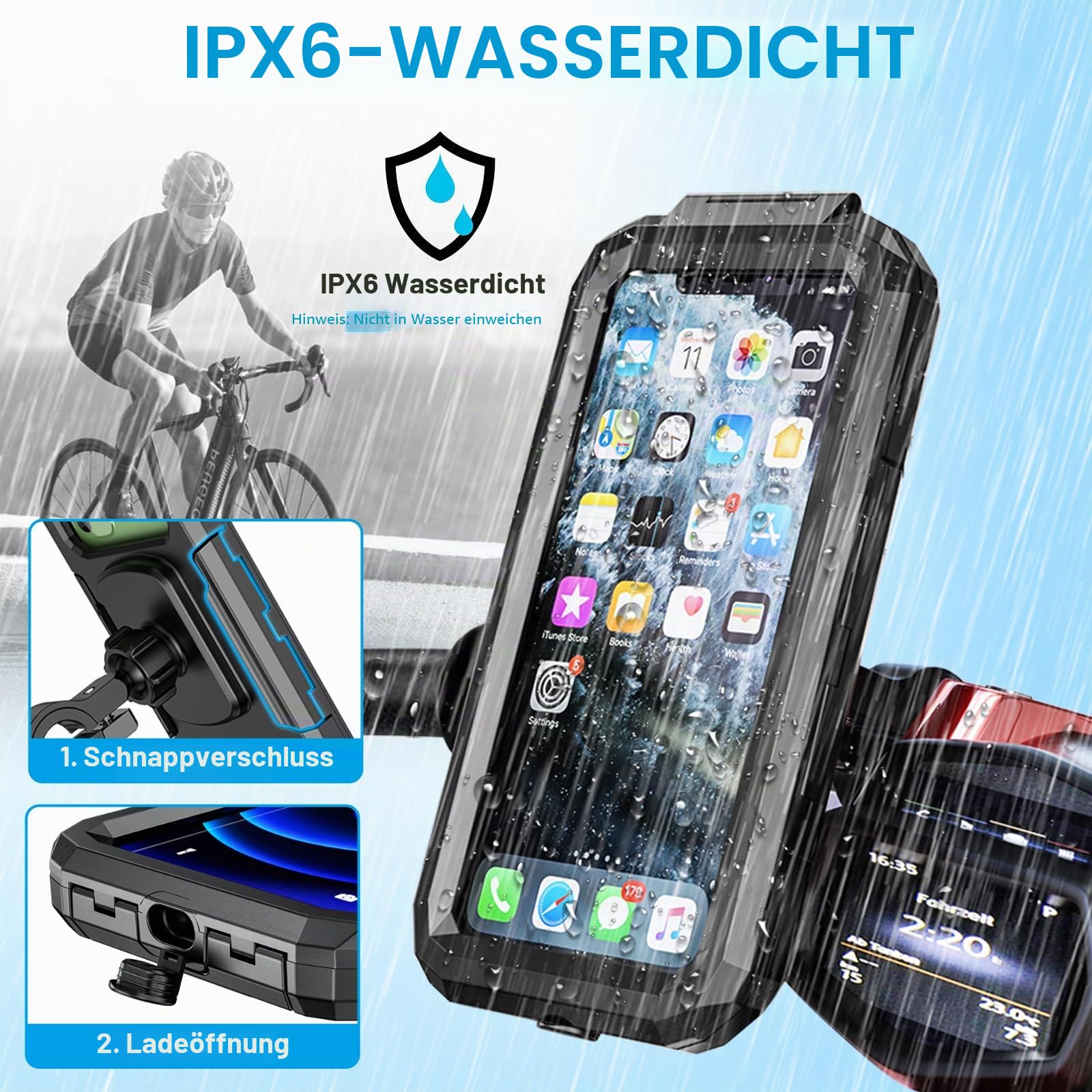 Motorrad Handyhalterung Wasserdicht Handy Halterung Fahrrad Universal 360° Drehbaren Anti-Vibration Motorrad Scooter Handyhalter Fahrrad Lenker für 5.5-6.8''