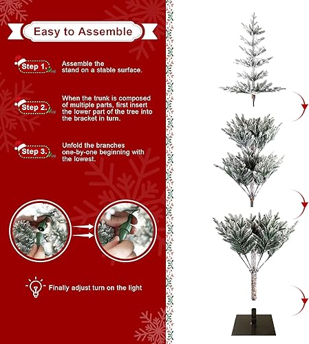 Vista 66 de Glitzhome Prelit Christmas Tree, 6ft Flocked Artificial Christmas Tree Serene Snowscape Fir with 300 Warm White Lights for Home, Office, Party