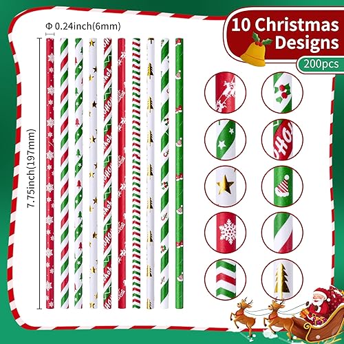 Miniatura 9 de Paquete de 100 popotes de papel de Navidad, 7.75 x 0.24 pulgadas, 10 colores surtidos para árbol de Navidad, Año Nuevo, vacaciones, fiesta (0.24 x