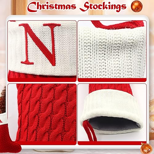 Miniatura 2 de ZOEA Medias de Navidad de 20 pulgadas con iniciales, calcetines de Navidad grandes de punto con letras bordadas para decoraciones familiares de