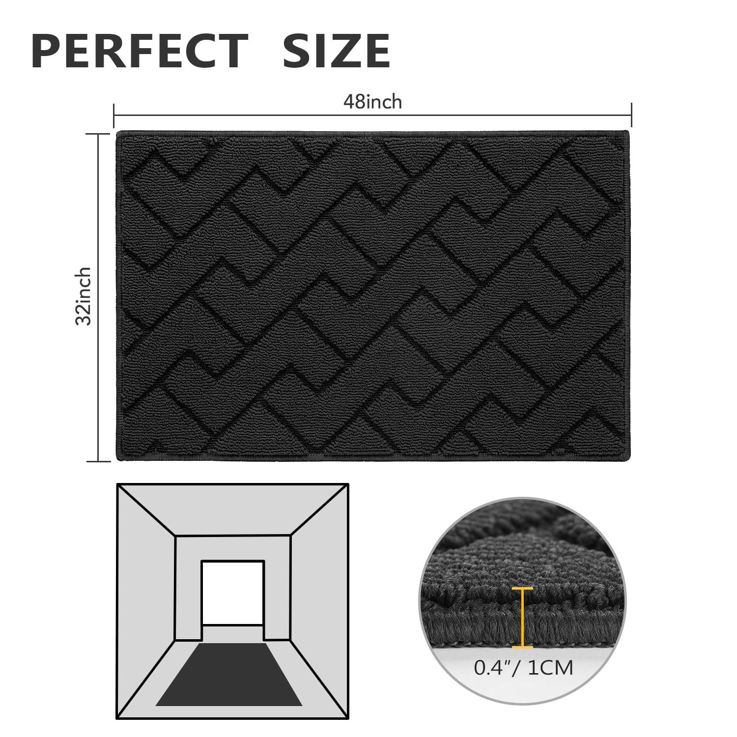 Biscpro Teppich Läufer,80x120cm Dunkelgrau Waschbarer rutschfest Schmutzfangmatte Teppich läufer für Eingangsbereich Wohnzimmer,Flur,Büro,Schlafzimmer,Küchen