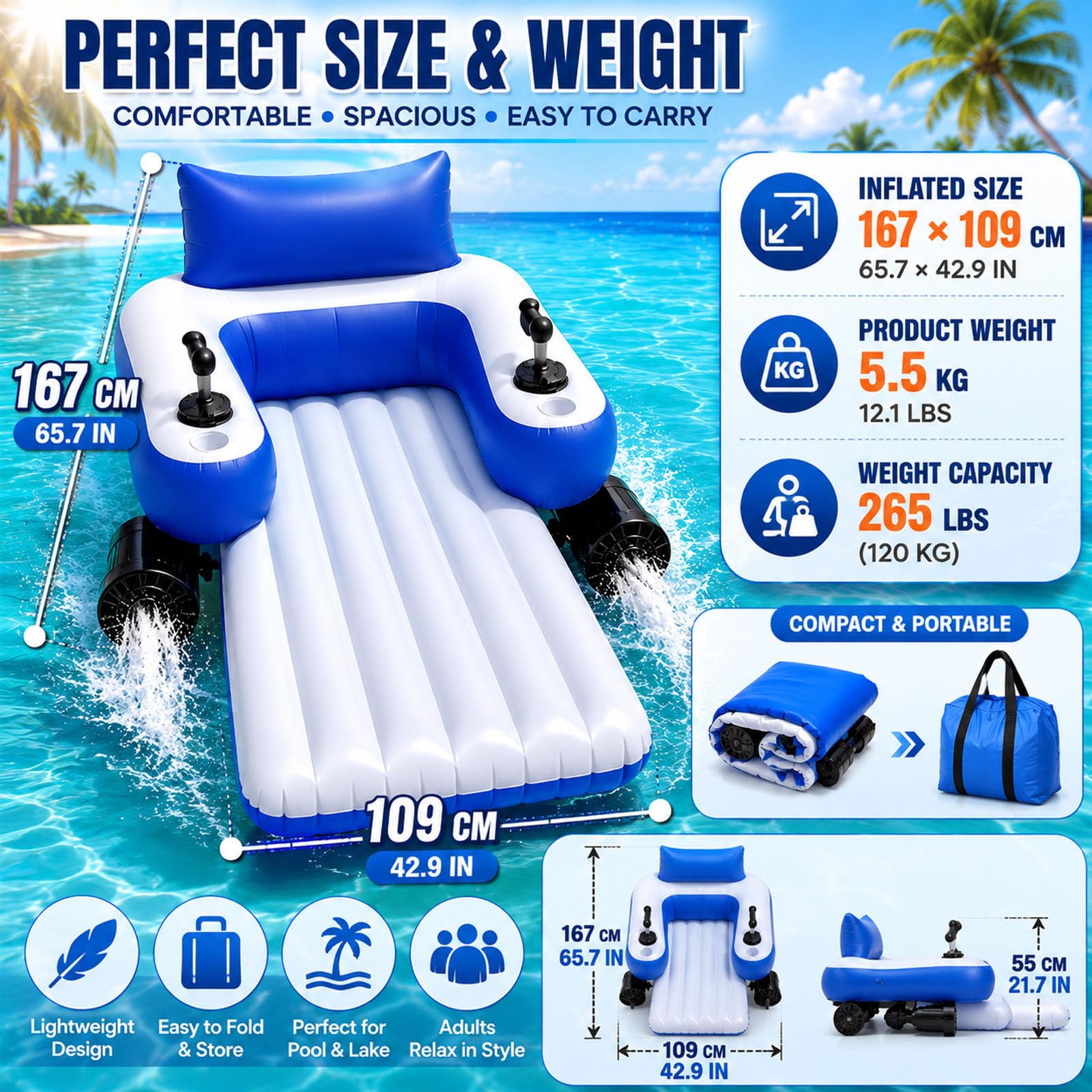 Flotador de Piscina motorizado para Adultos - Motores Dobles Recargables