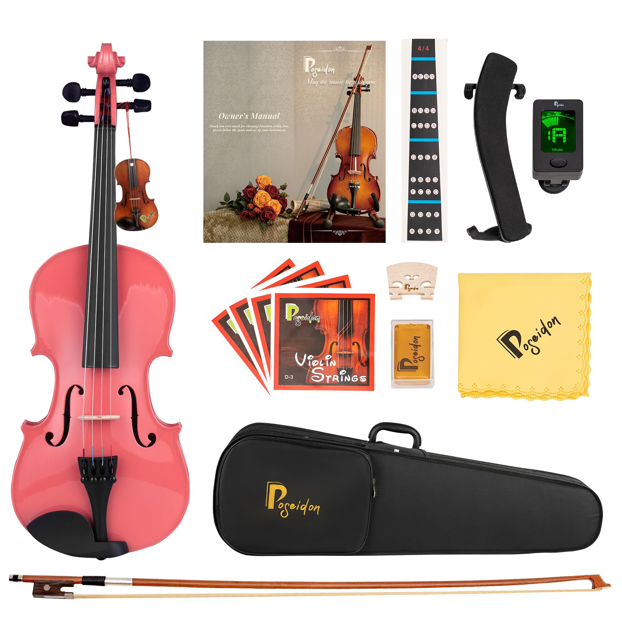 Poseidon Kids Violin Beginner, 1/2 Size Violins, Pink Violin Set Include Case, Rosin, Bow, Horse Bridge, Extra Violin Strings, Shoulder Rest, Manual Instruction