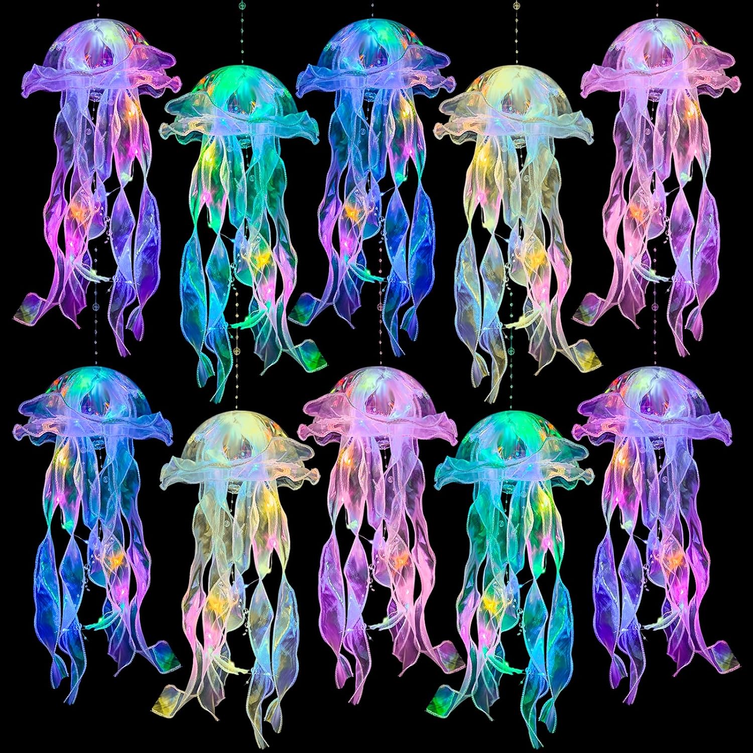 Jellyfish Decor - 10 Pcs Light Up Jellyfish Lanterns, Hanging Jelly Fish Decorations for Mermaid Birthday Decorations & Under The Sea Party Decorations, Ocean Themed Supplies Gifts