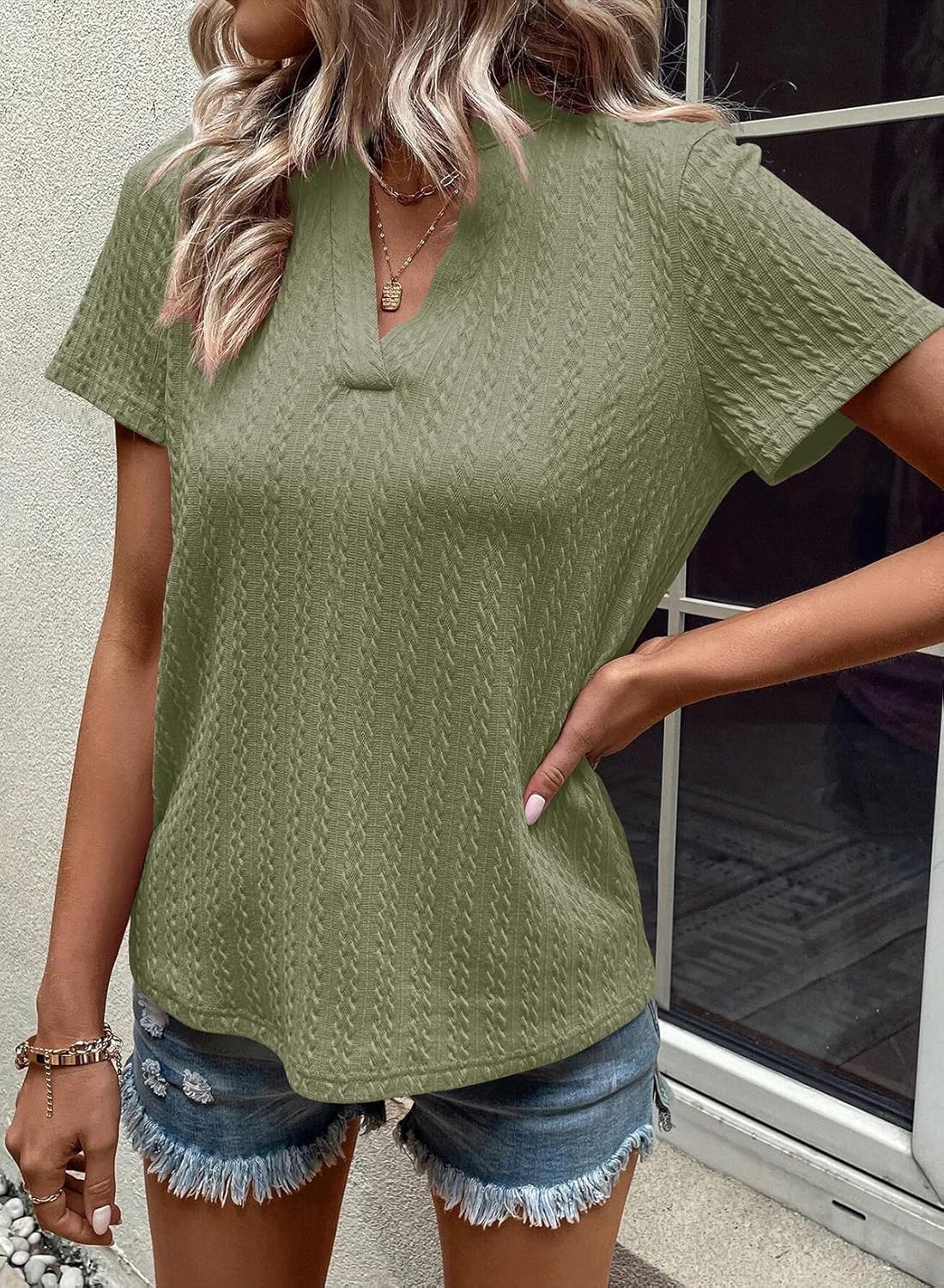 Dokotoo Women's Tops Dressy Casual V Neck Short Sleeve Shirts Summer Tops Fashion Business Casual Trendy Outfits - Image 3