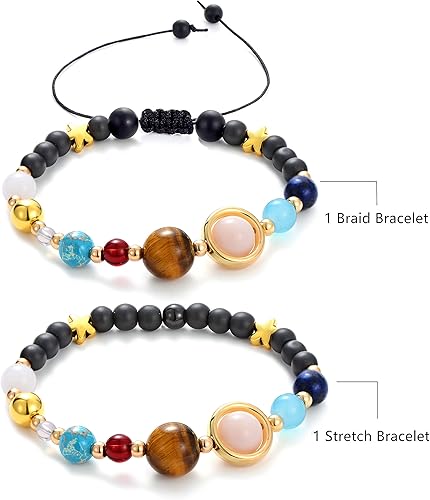 Miniatura 2 de CULOVITY Pulsera del sistema solar, piedras preciosas, astronomía, galaxia, los nueve planetas, guardián, pulseras de joyería para mujeres y hombres