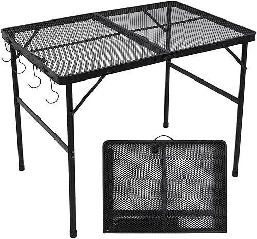 Miniatura 12 de Mesa Plegable de Metal Pequeña de 23"L×15"W×22"H, Mesa Lateral de Parrilla Camping BBQ para Jardín Exterior Patio Yard- Portátil Ligera, Soporte