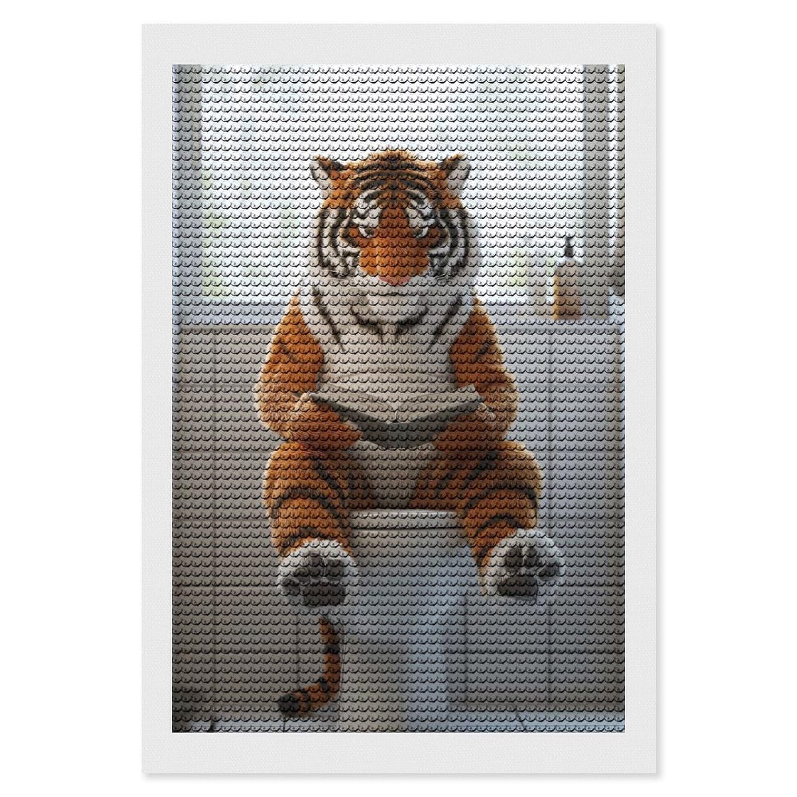 Junmoney Tiger Reading on A Toilet Diamond Painting Set 8"x12", Sparkling Round Gems, Decorate Your Room, Fun Craft Experience, Modern Decor