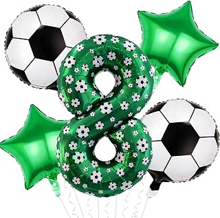 Voetbal verjaardagsdecoratie 8,ballonnen cijfers 8 groen, folieballon voor voetbalfeest