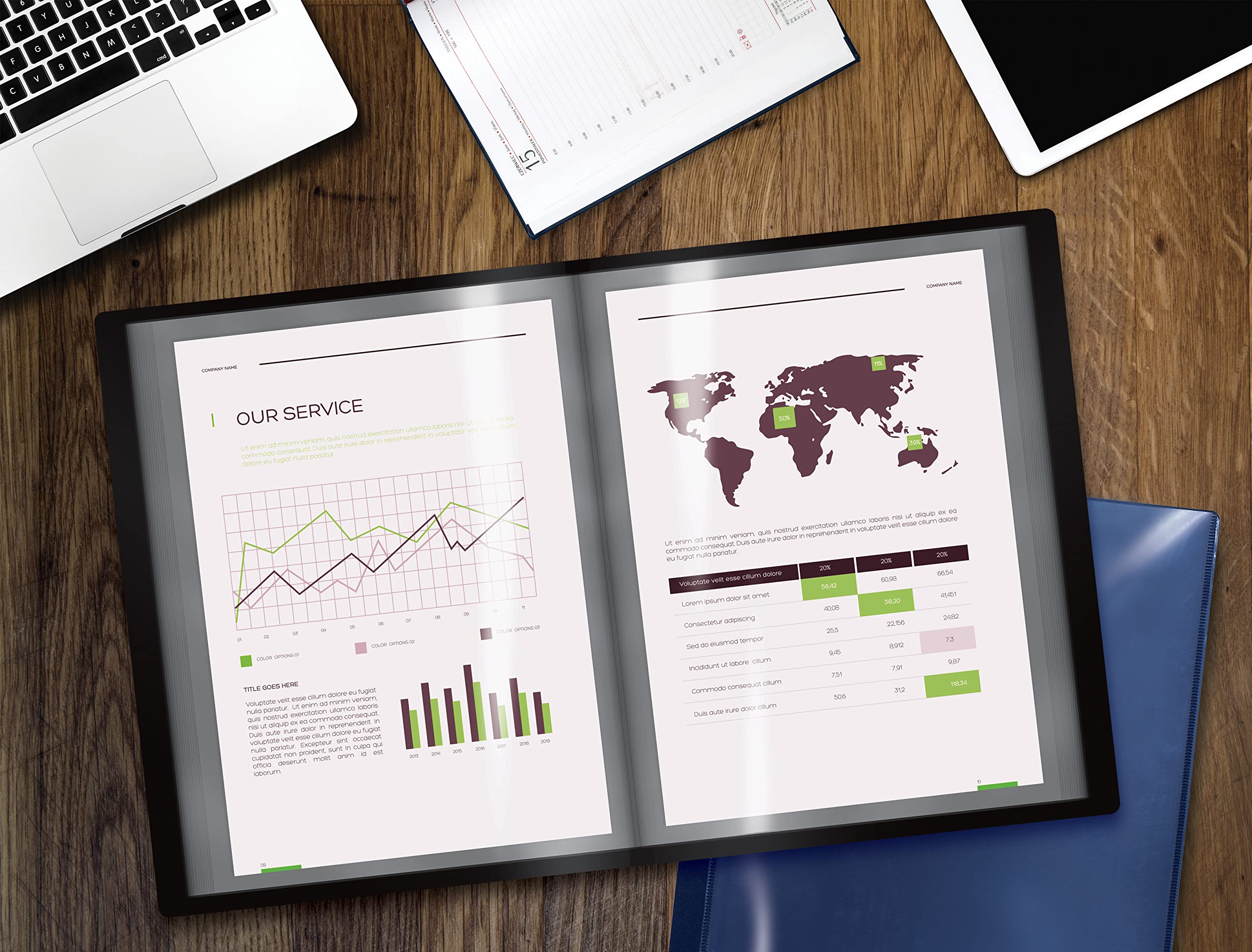 Better Office Products Lot de 4 cahiers de présentation à 48 pochettes - Couleurs assorties - Avant transparent - 96 pages de protection - Feuilles de 21,6 x 27,9 cm