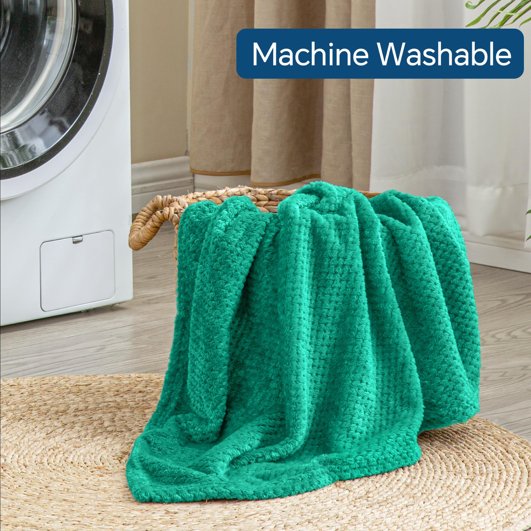BEDELITE Travel Blanket with Bag, Jacquard Fleece Blanket 65"x40", Teal view 9