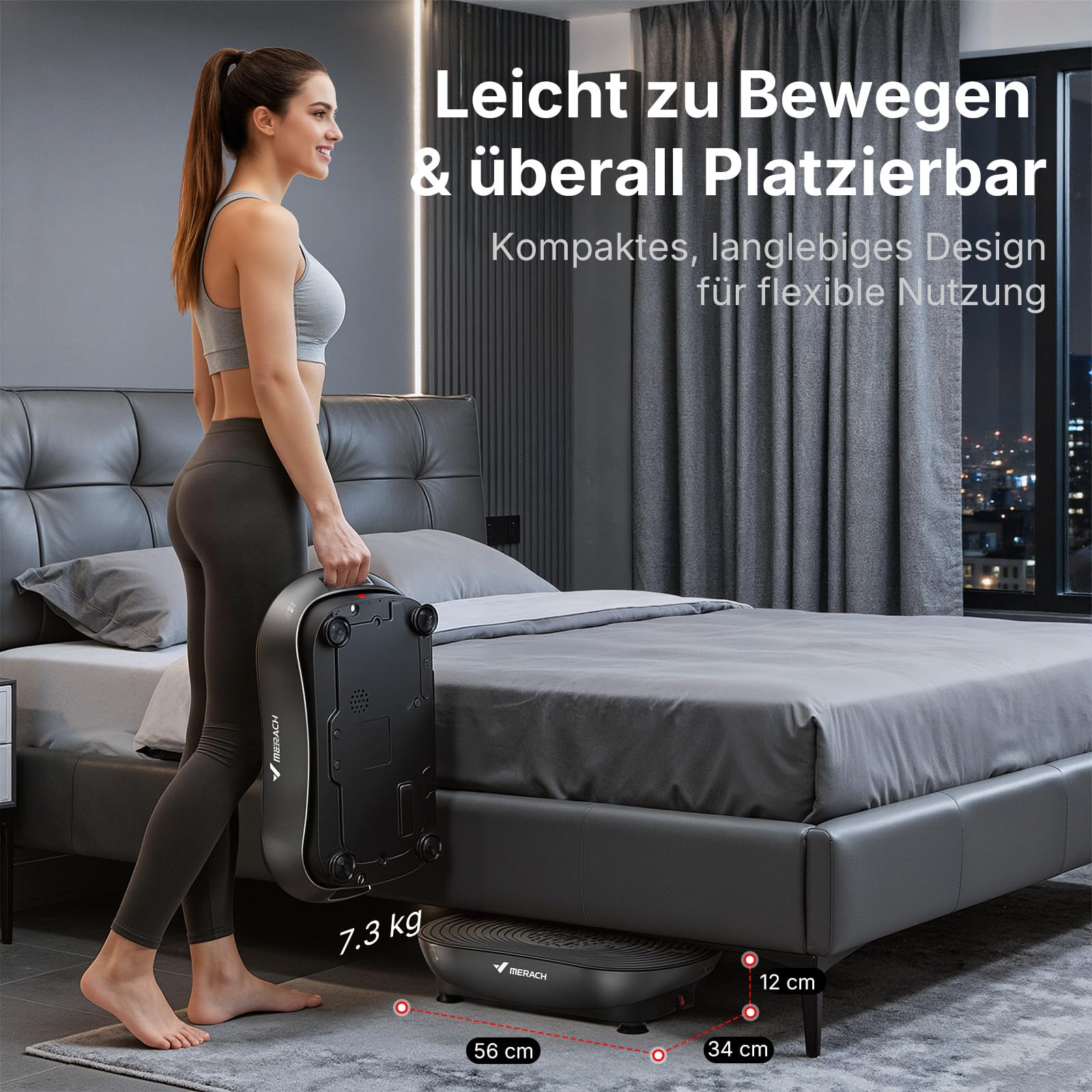 MERACH Vibrationsplatte Für Training Und Körperformung, Mit 99 Geschwindigkeitsstufen, Integriertem Bluetooth-Lautsprecher, Led-Touchscreen Und Elastischen Zugschnüren