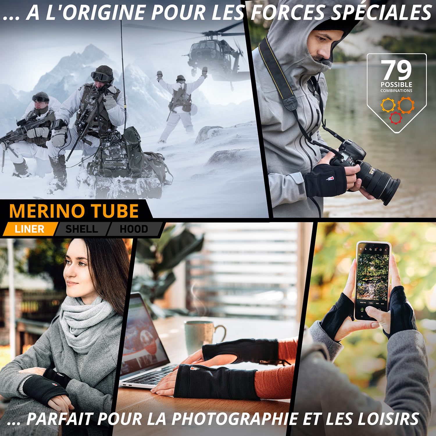 THE HEAT COMPANY - Merino Tube - Gants sans Doigts en Laine mérinos - Qualité Premium - Chauffe Poignets pour Femme et Homme - Gants Demi Doigts pour l'hiver