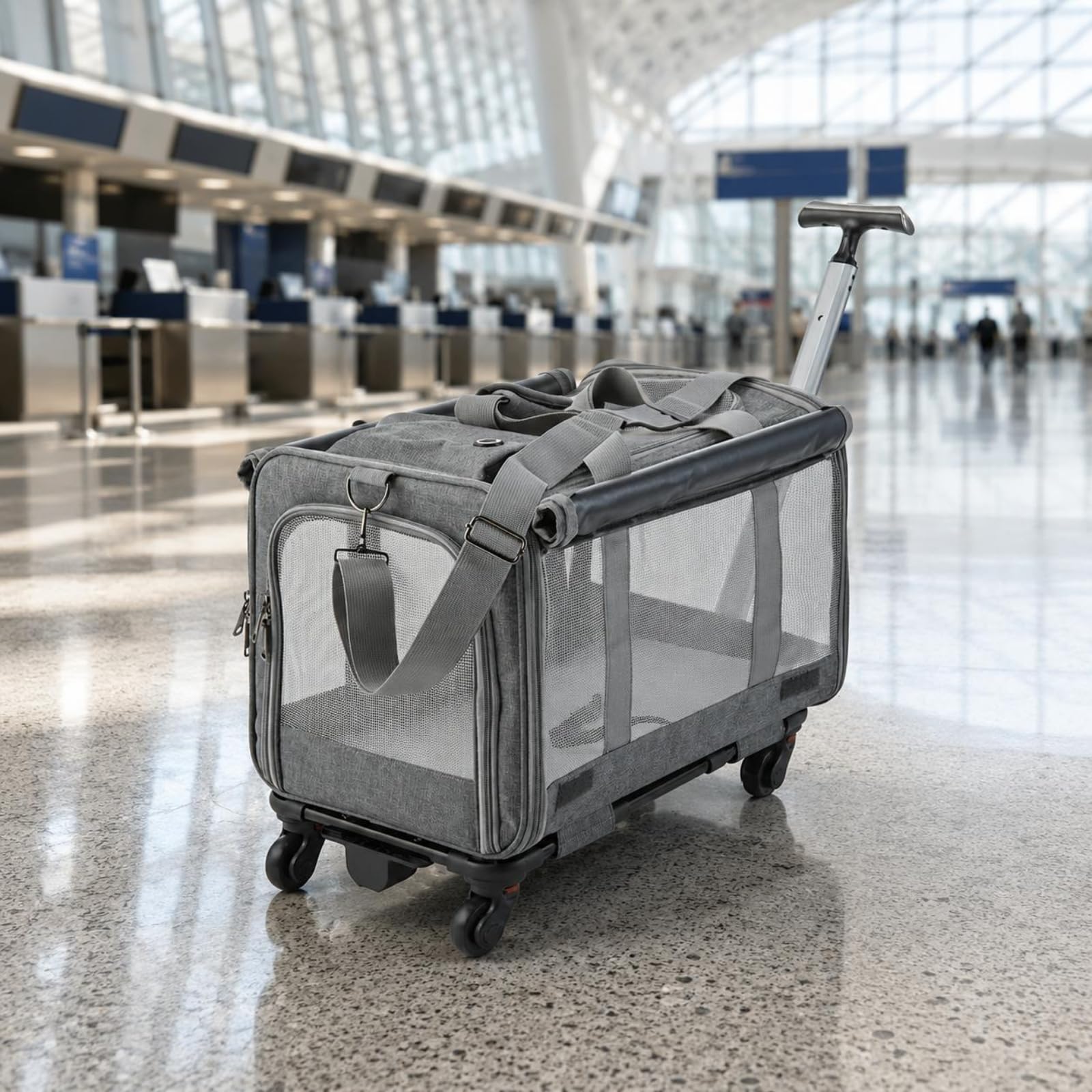 Industrial Carrier Tierrolltasche Transportkoffer Haustier Tasche Rollbehälter mit Metallrahmen Und Mesh-lüftung Vielseitigen Griffen Und