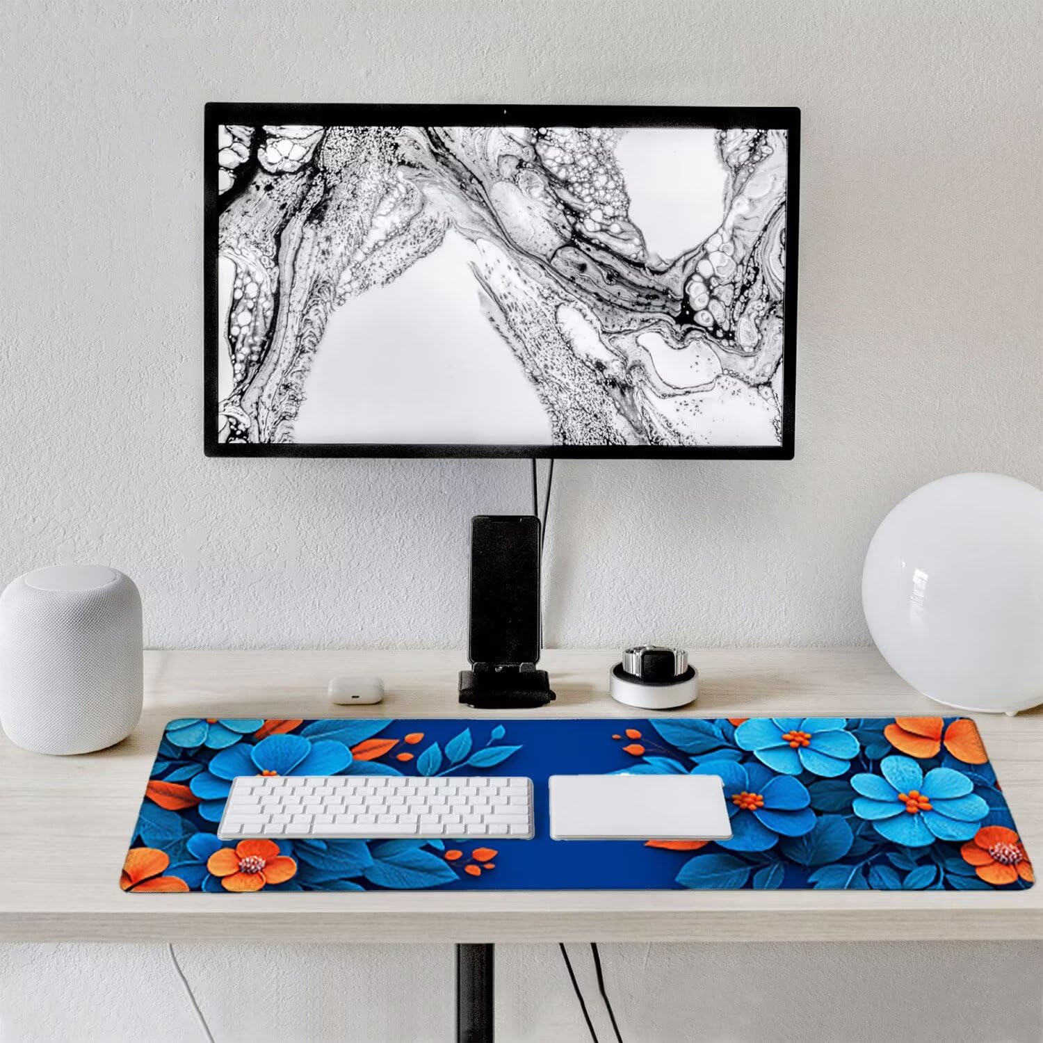 Podkładka pod mysz do gier XXL duża mysz 1600 x 800 mm, duża podkładka pod biurko z antypoślizgową gumową podstawą dla graczy, poprawia precyzję i szybkość (niebieskie kwiaty) o-379