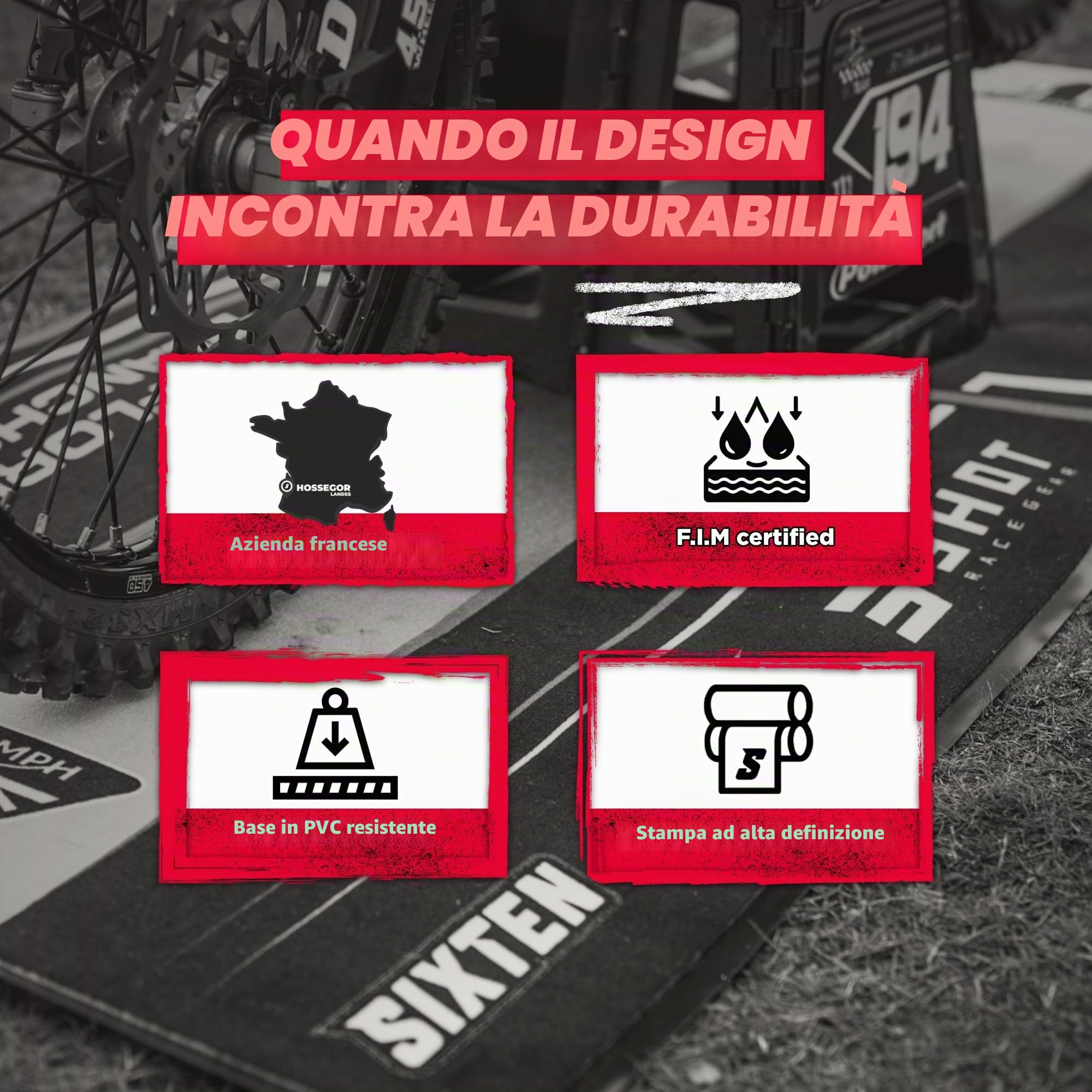 SIXTEN - Tappeto karting/quad 150 x 190, per paddock e garage, lavabile ed ecologico, ideale come regalo per sport meccanico