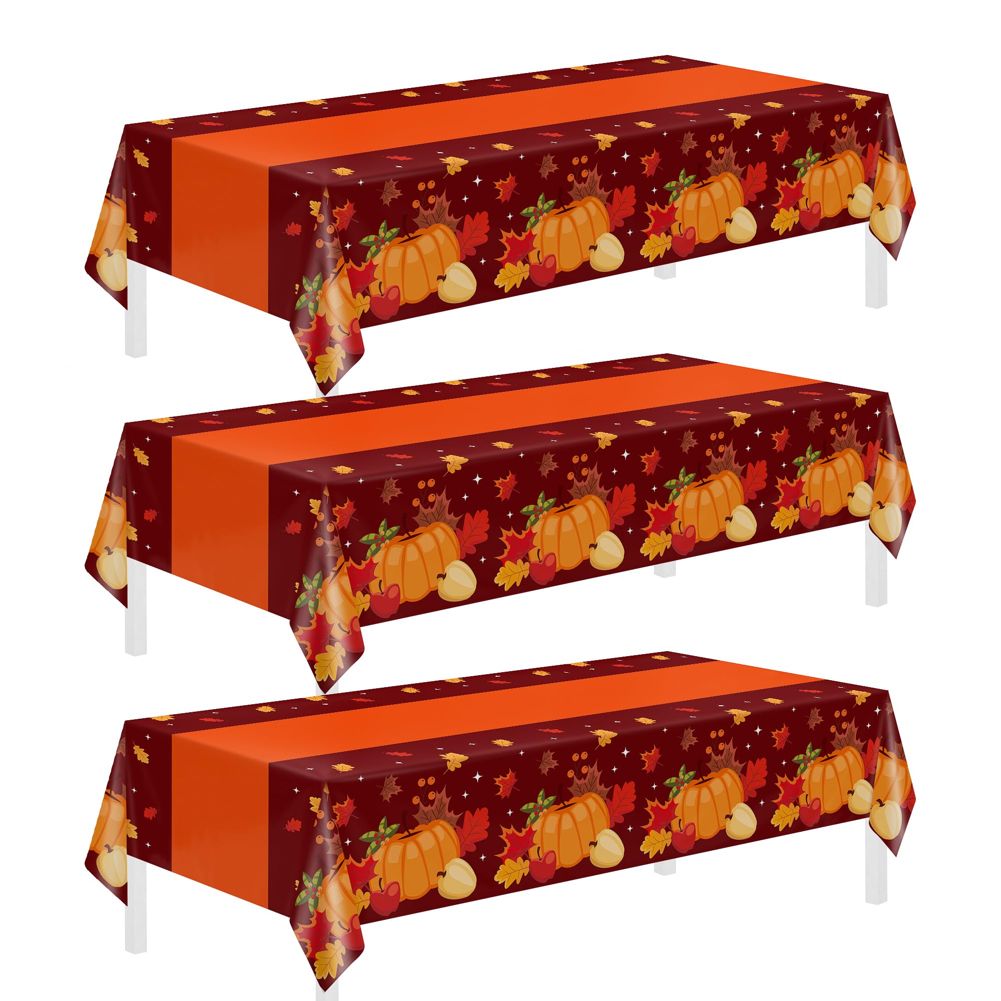 Childom Thanksgiving Tablecloth,3 Pack Disposable Plastic Tablecloth 54x108 Inch Thanksgiving Decorations,Pumpkin Maple Leaf Party Table Cover for Home Table Decor,Birthday Party Supplies