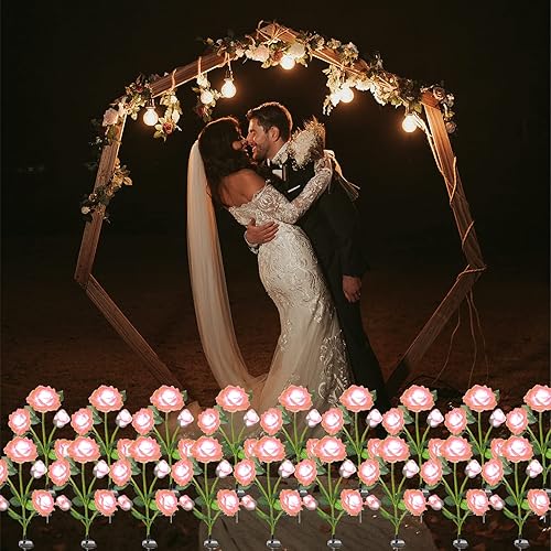 Miniatura 8 de SmilingTown Luces solares para jardín, paquete de 2 con 10 rosas de flores, paisaje, camino, luces decorativas impermeables para exteriores, patio,