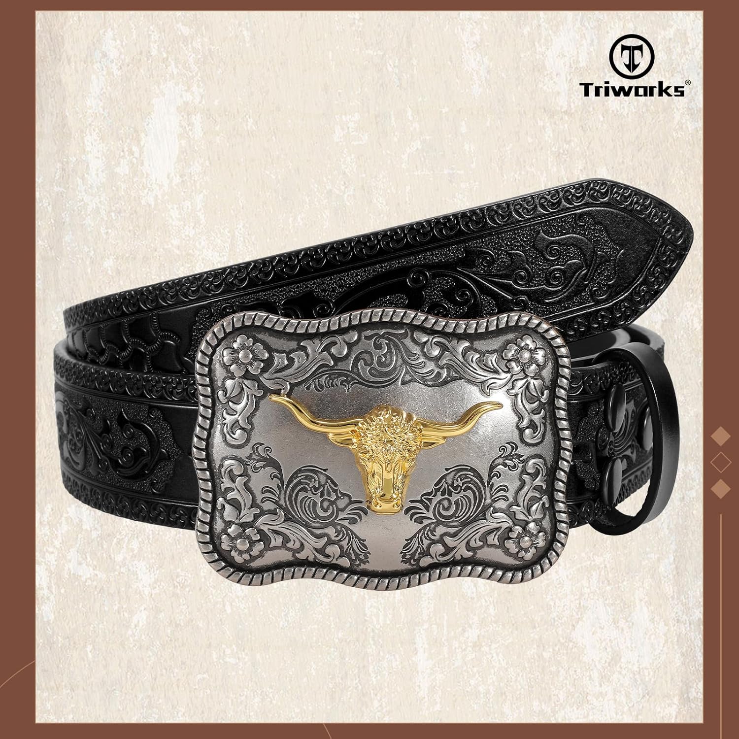 TRIWORKS Western Buckle Belts for Men, Mens Cowboy Belt with Buckle Leather Country Cowgirl Belt for Jeans Pants - Image 8