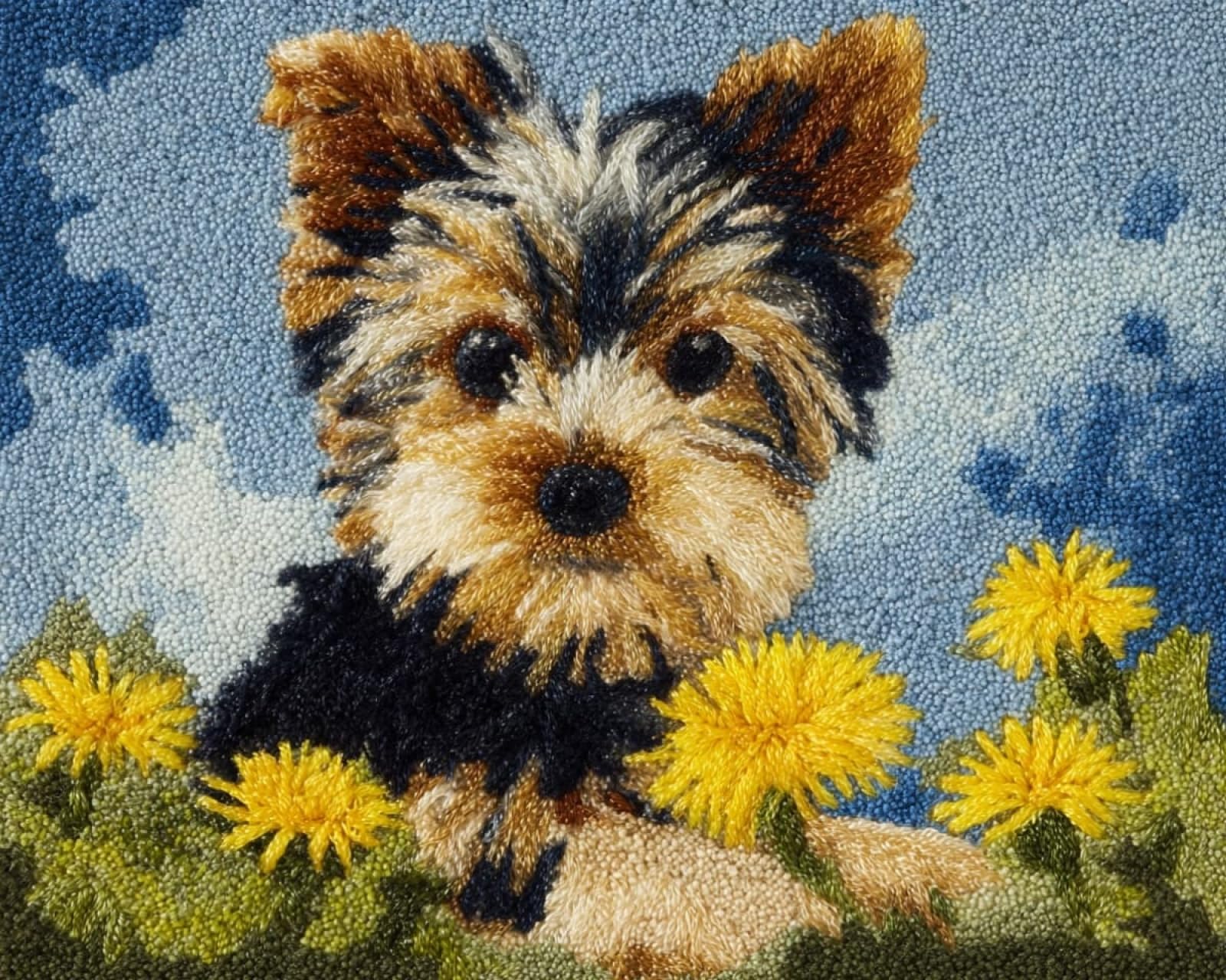 Wallphantom Latch Hook Rug Kits,Yorkshire Terrier and Dandelion,DIY Crochet Rug Making Kit for Adults Kids,3D Cross Stitch Carpet Embroidery Needlework Crocheting for Home Decor,60x90cm