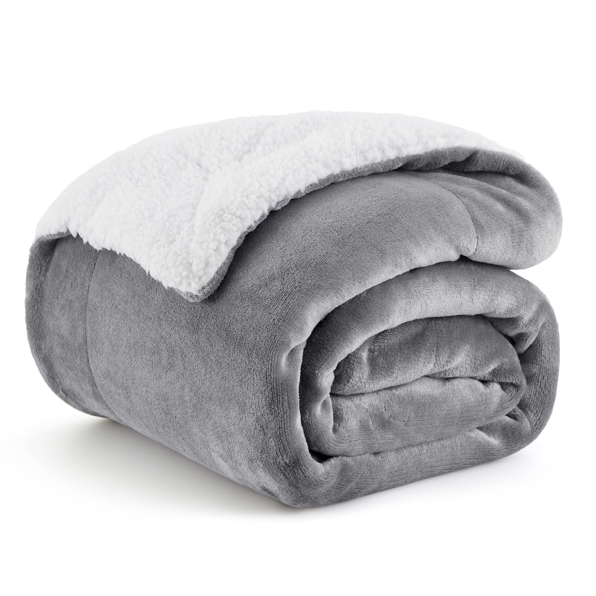 bedsure gentlesoft sherpa fleece throw blanket for couch - thick and warm christmas blanket for winter soft fuzzy plush throw gift for women grey 50x60 inches