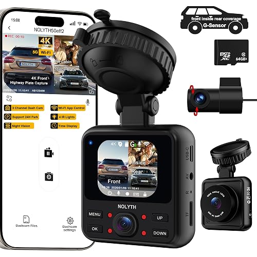 3 Channel Dash Camera for Cars, 4K+2K+1080P Crystal Clear Easy Setup