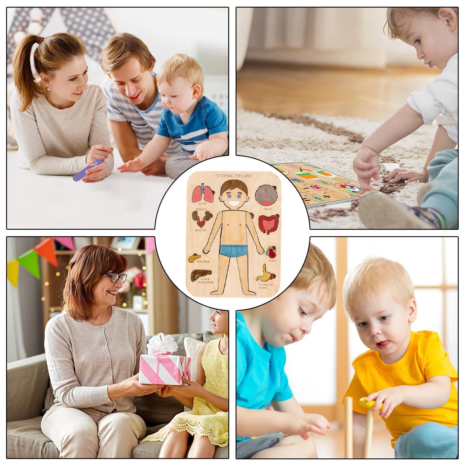 Puzzle du Corps, Puzzle en Bois Structure d'organes du Corps Humain, puz zle d'anatomie pour Les enf Ants de 3 à 5 Ans, Jeu pré-école pour Apprendre Les Parties humaines du co RPS, 29x21,5 cm