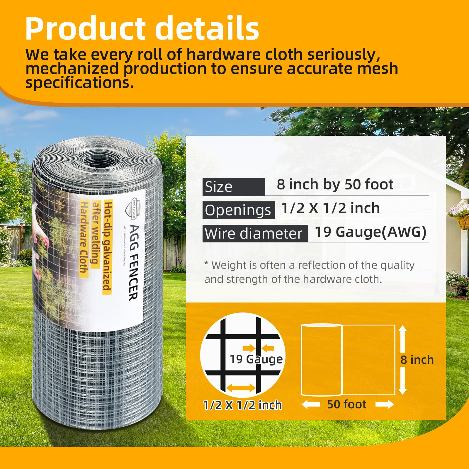 AggFencer Panneau de clôture de 20,3 cm x 15,2 m en fil métallique 1,3 mm pour poules, grillage de 19 calibres, grillage de jardin galvanisé à chaud après soudure, supports pour plantes soudés en fil