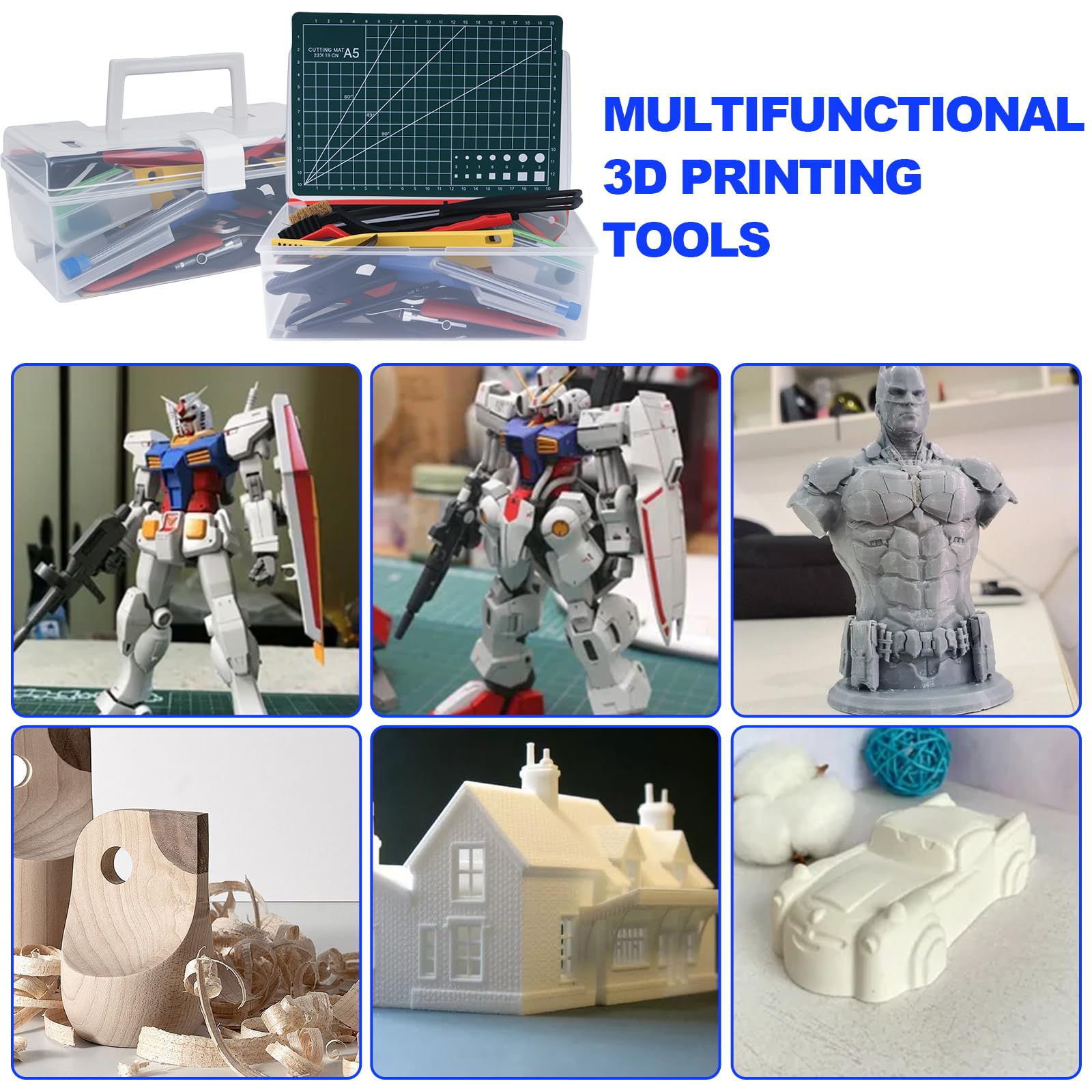 Set di attrezzi per stampante 3D, 154 pezzi, set di attrezzi per modellismo, inclusi strumenti per la pulizia, lucidatura, smontaggio, pinzette e pinze per stampante 3D