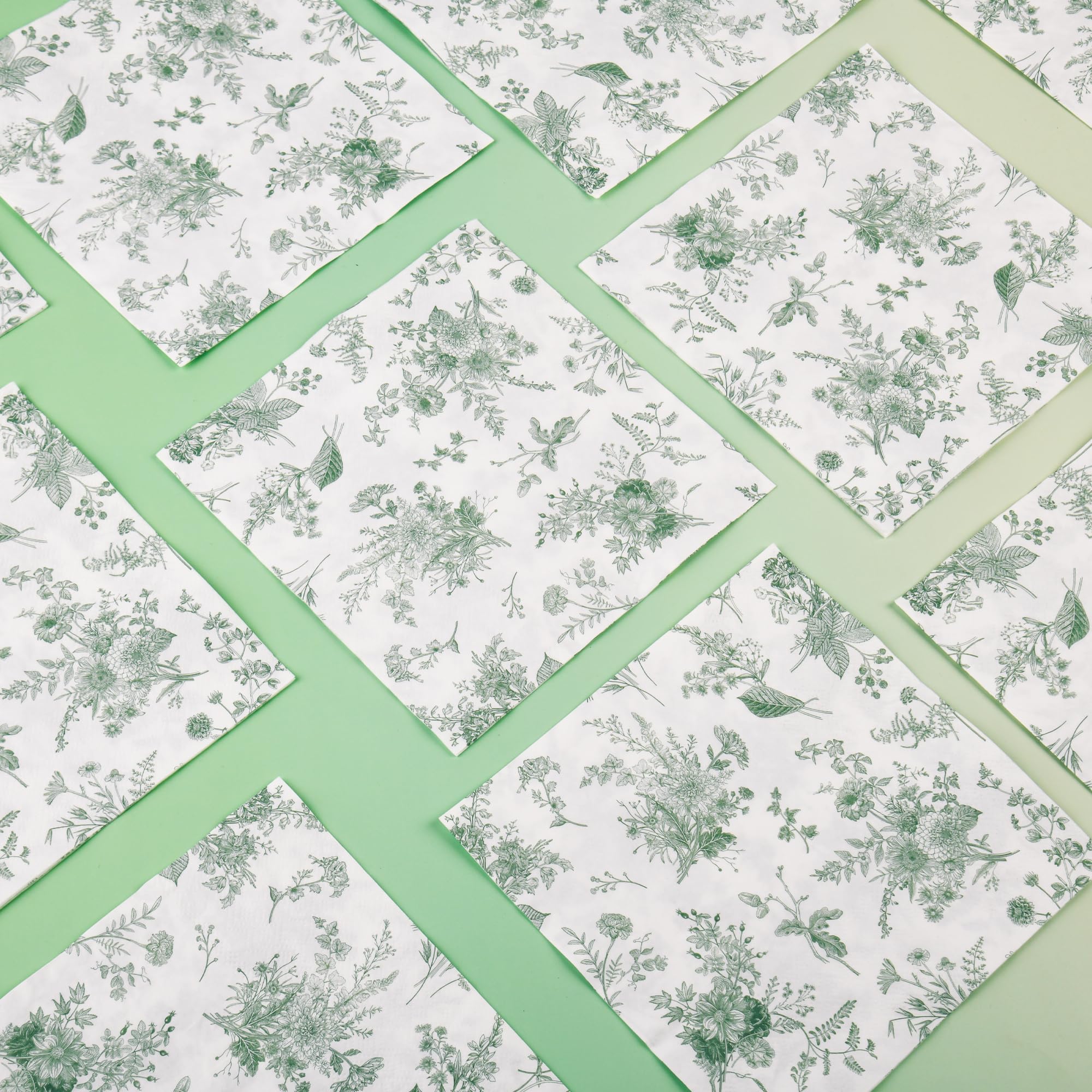 100 Stück Blumen-Servietten Salbeigrün & Weiß – 3-lagige Papierservietten Für Hochzeit, Baby-Shower, Geburtstag & Feiern