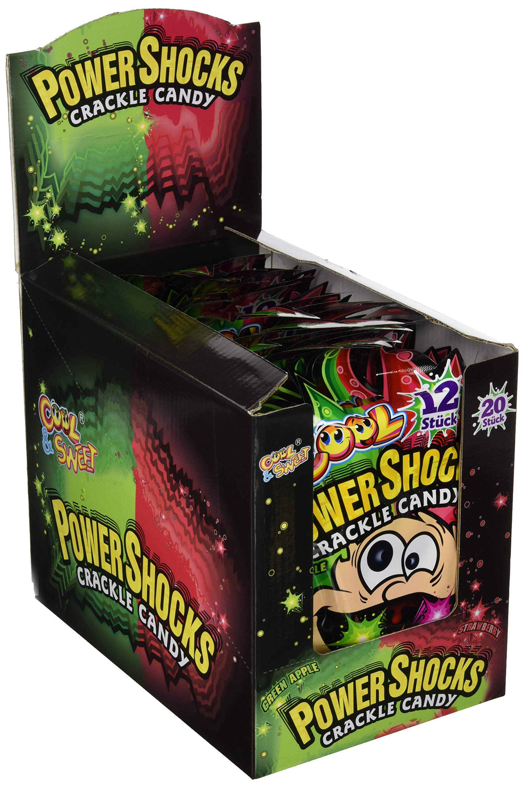 Power Shocks, Popping Candy, Knisterpulver, 20 Beutel mit jeweils 12 kleinen Tüten Knisterpulver, Apfel/Erdbeer gemischt, Tray (20 x 18 g), 360 g